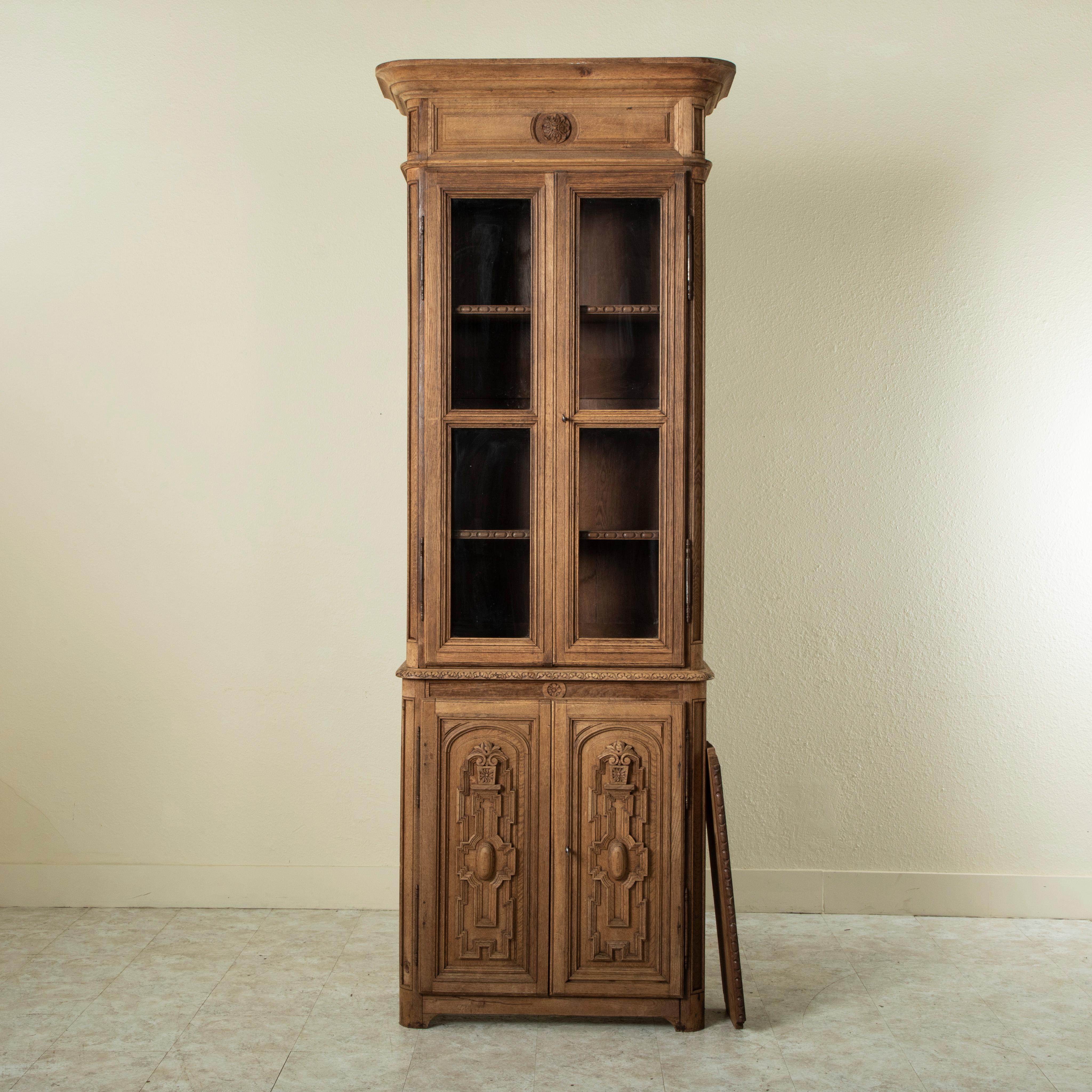 Tall Late 19th Century French Henri II Style Hand Carved Oak Bookcase or Vitrine 11