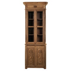 Tall Late 19th Century French Henri II Style Hand Carved Oak Bookcase or Vitrine