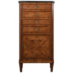 Tall Late 19th Century French Louis XVI Style Rosewood Marquetry Chest, Marble