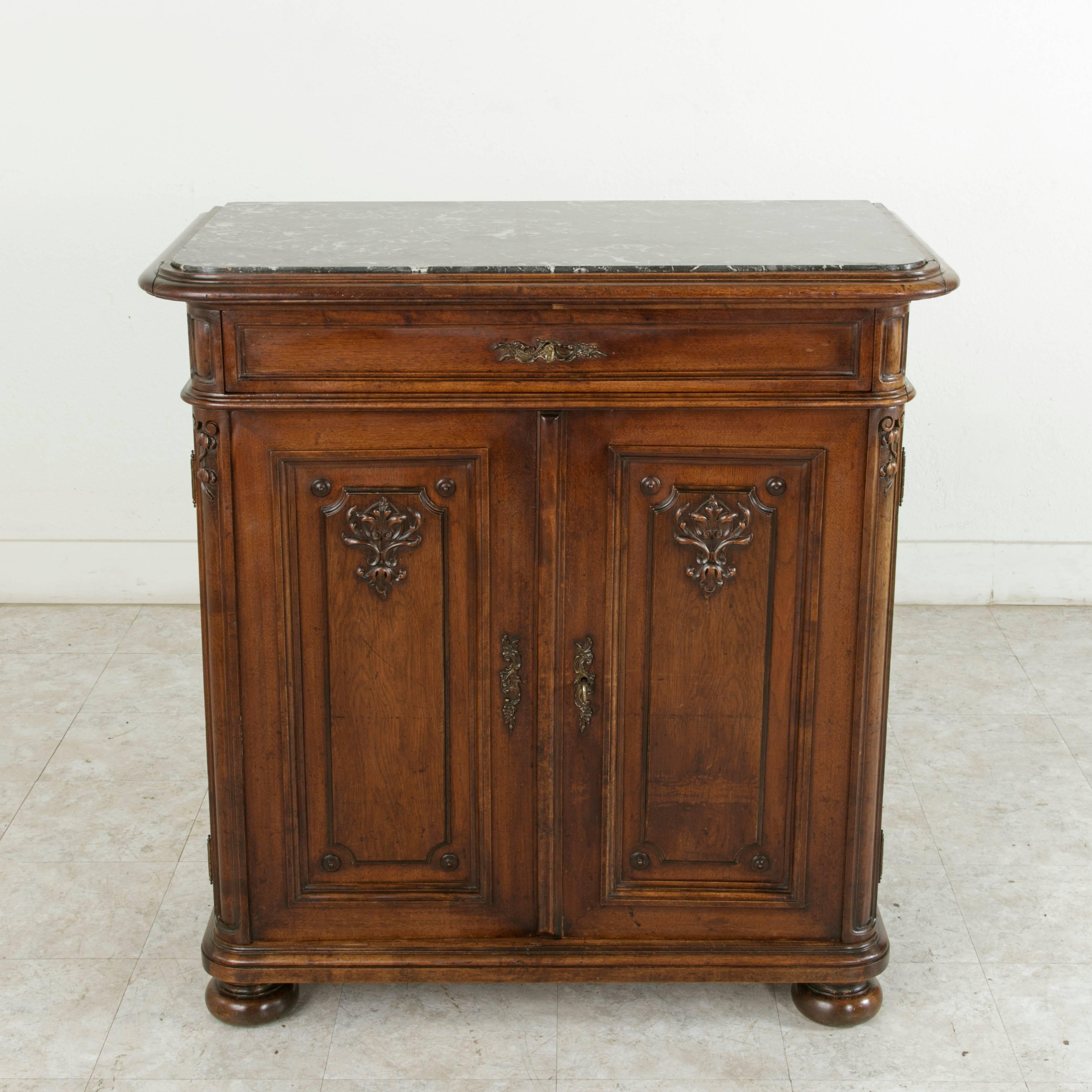 Tall Late 19th Century Hand-Carved Walnut Buffet or Dry Bar with Marble Top 10
