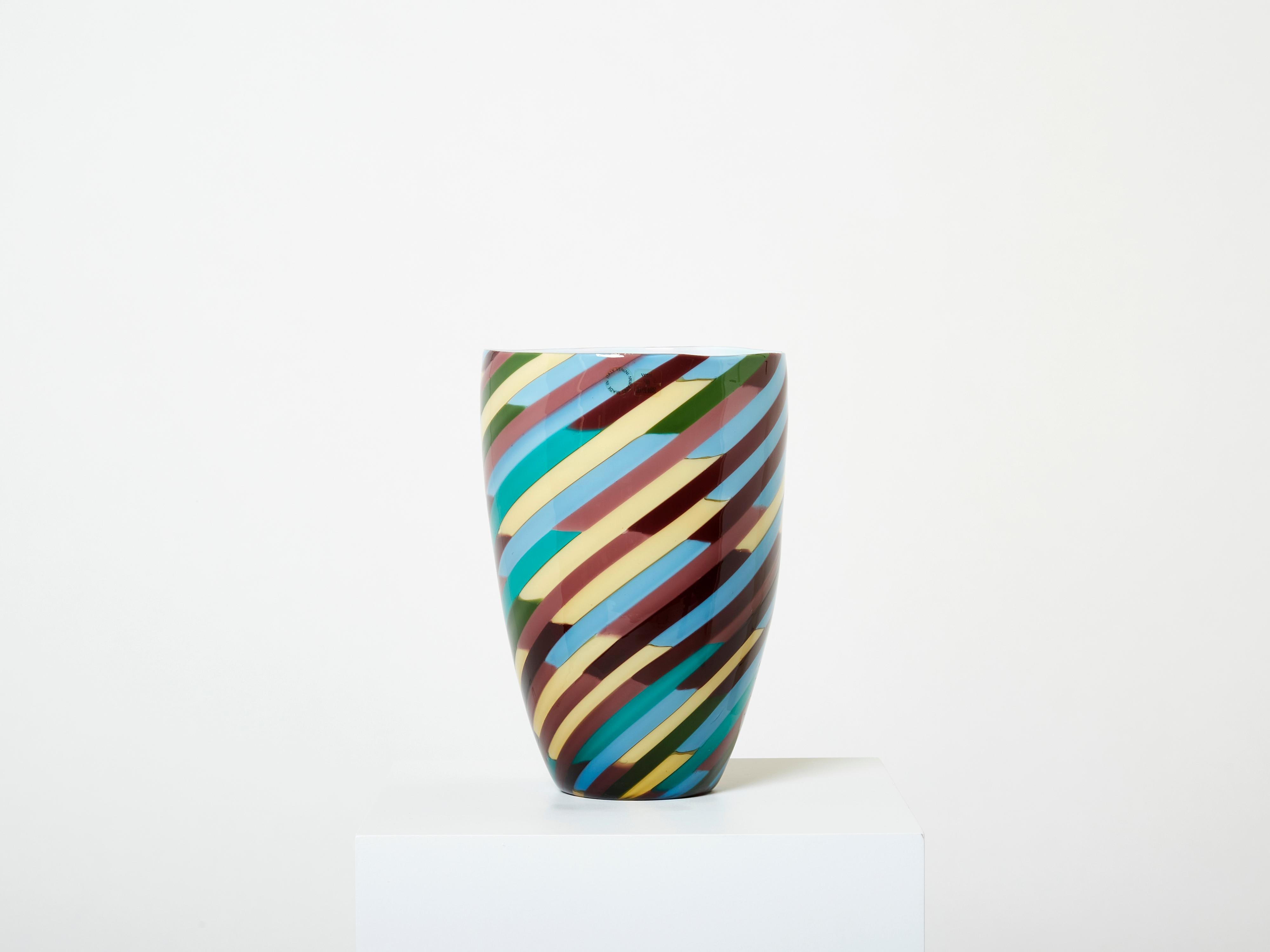 Mid-Century Modern Tall Laura de Santillana for Venini Blown Glass Klee Vase 1984 For Sale