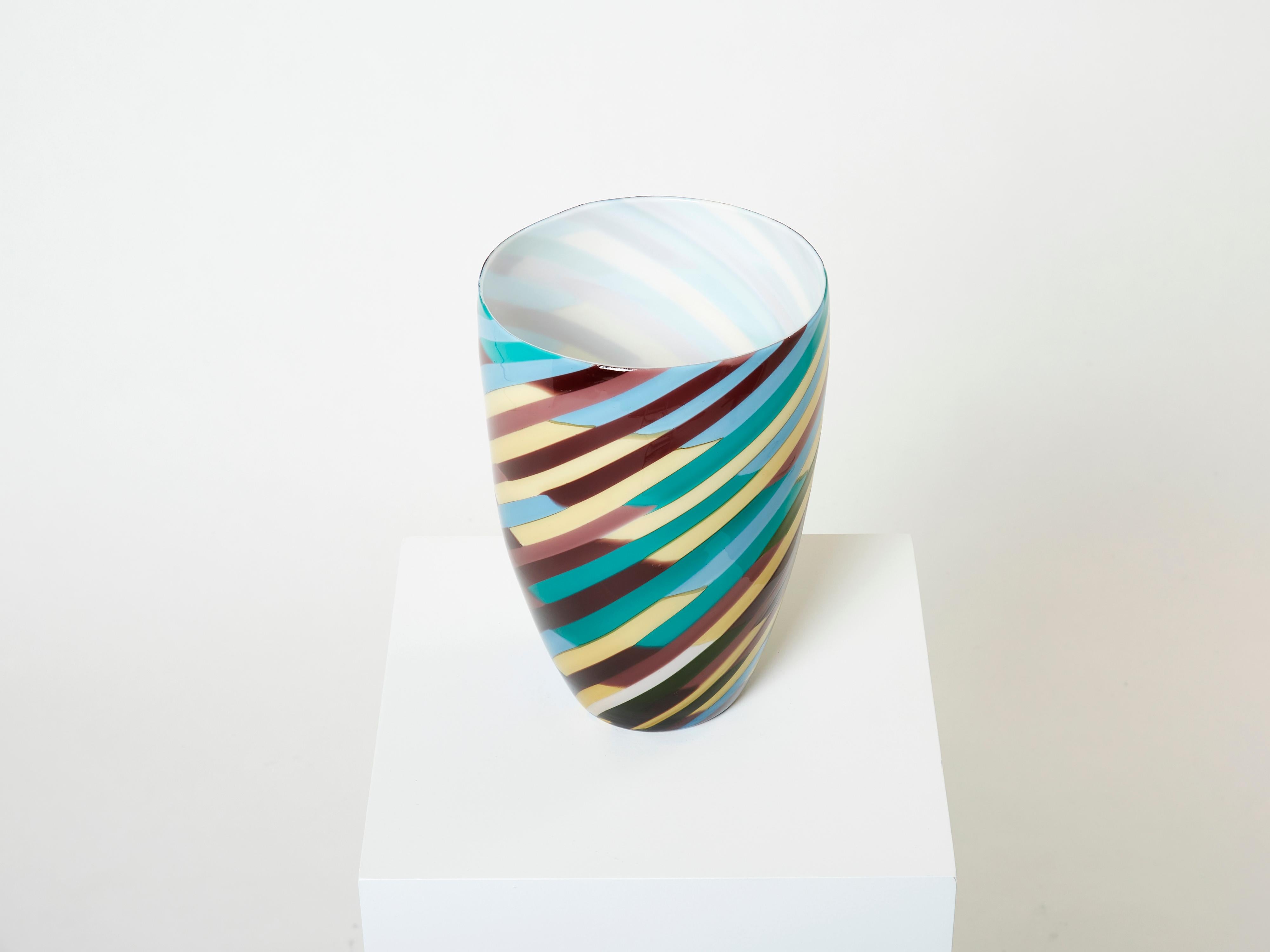Italian Tall Laura de Santillana for Venini Blown Glass Klee Vase 1984 For Sale