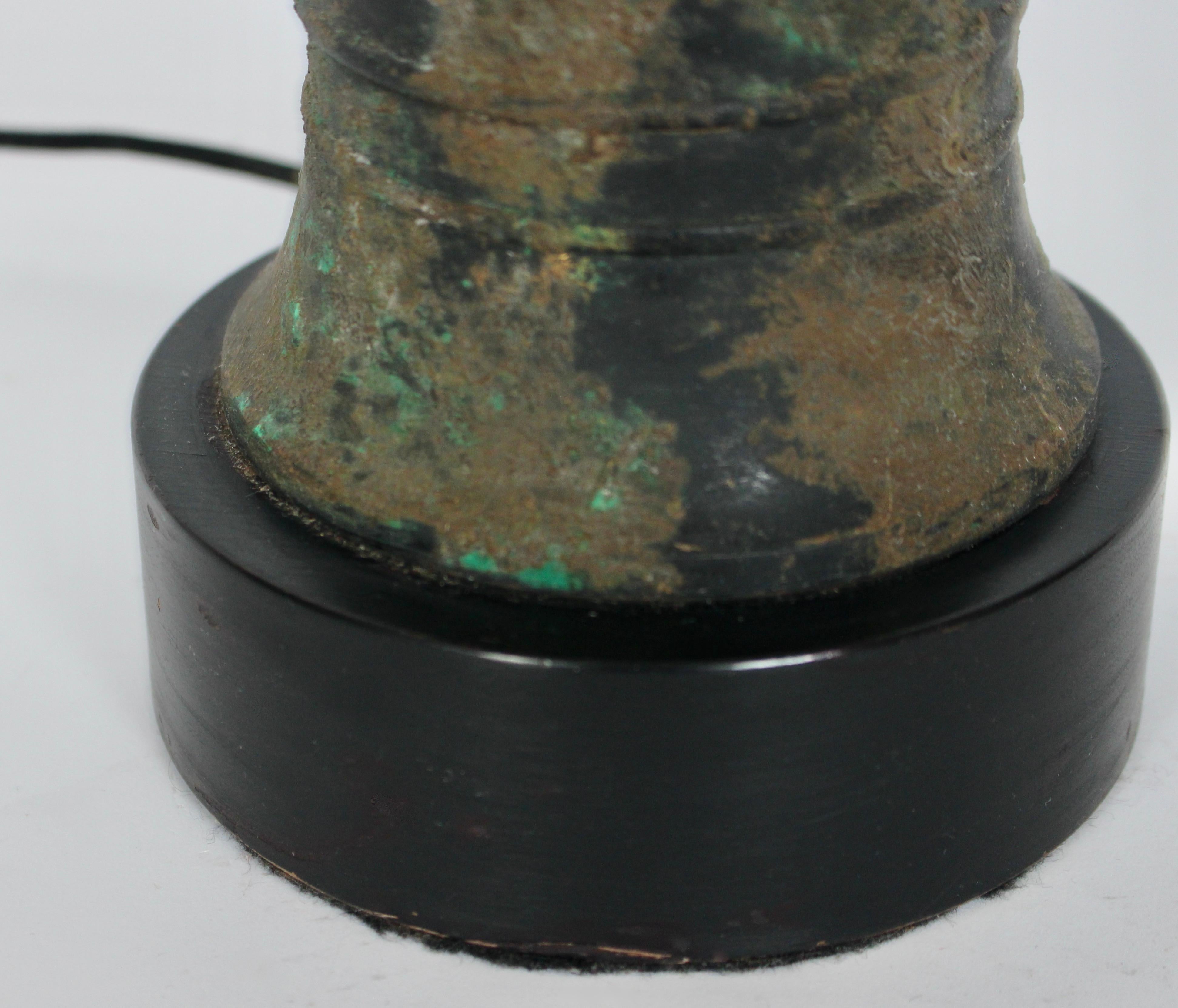 Tall Laurel Lamp Company Ancient Asian Style Bronze Verdigris Table Lamp, 1950's For Sale 5