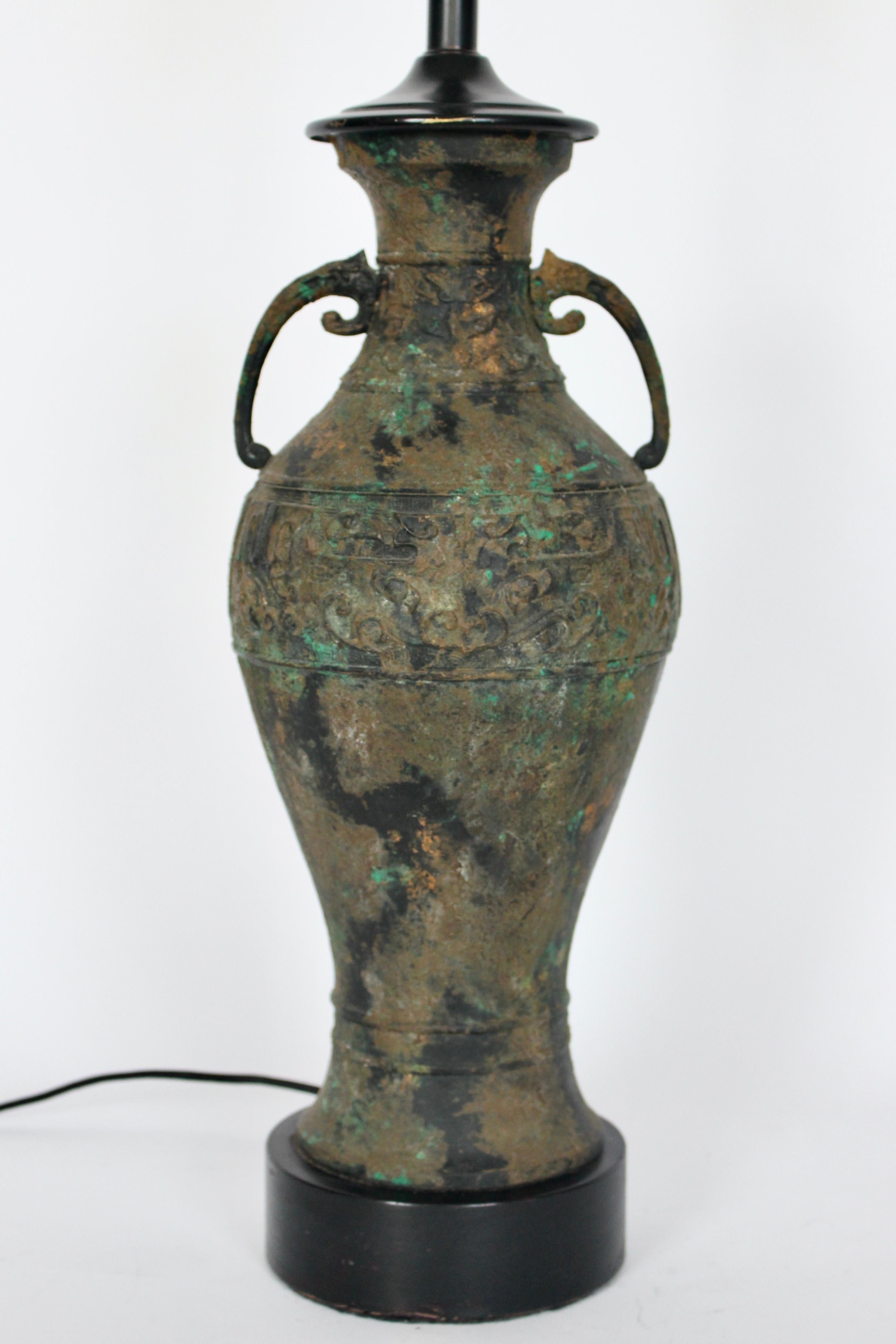 Tall Laurel Lamp Company Ancient Asian Style Bronze Verdigris Table Lamp, 1950's For Sale 7