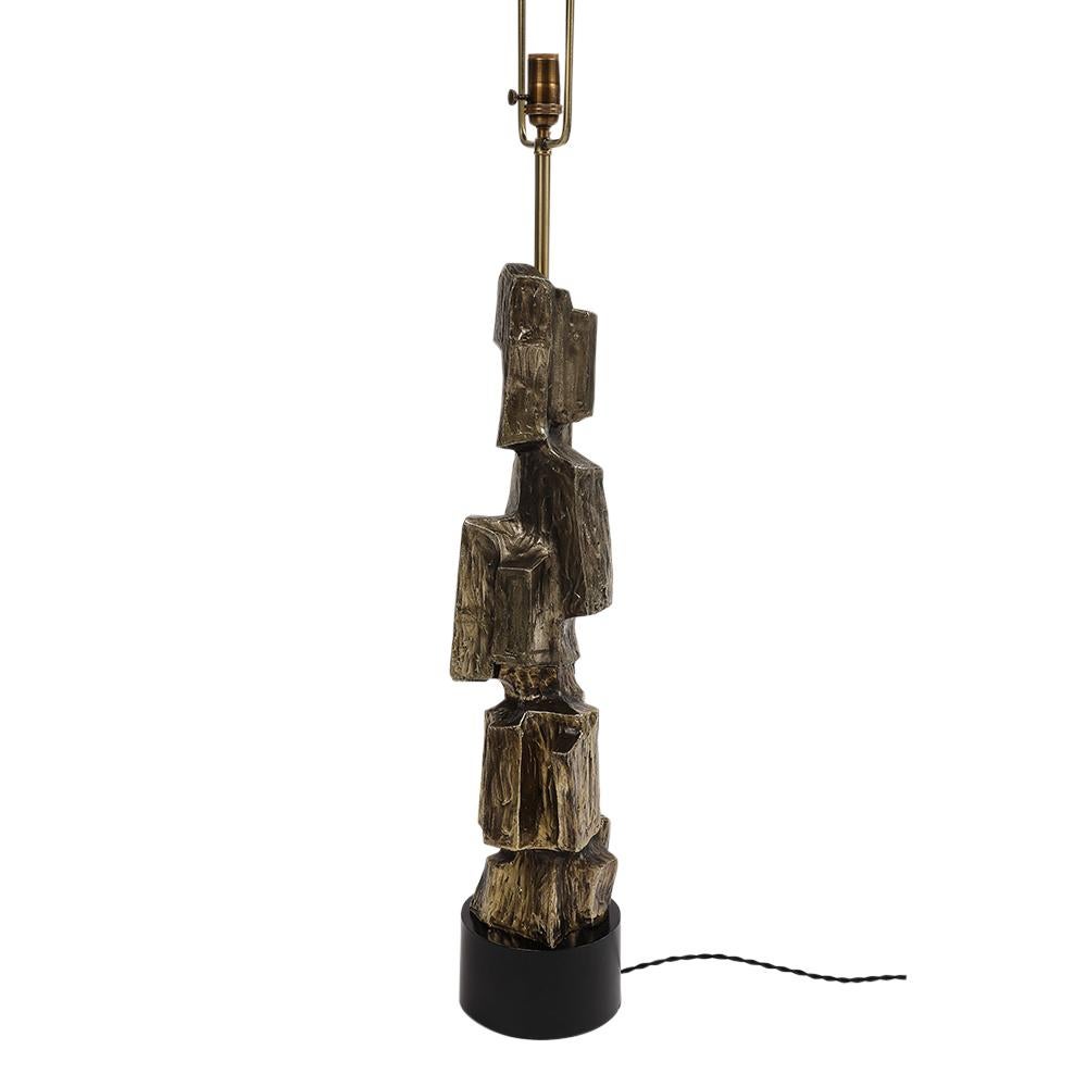 Tall Laurel Table Lamp, Brutalist, Cubist, Brass, Bronze 3