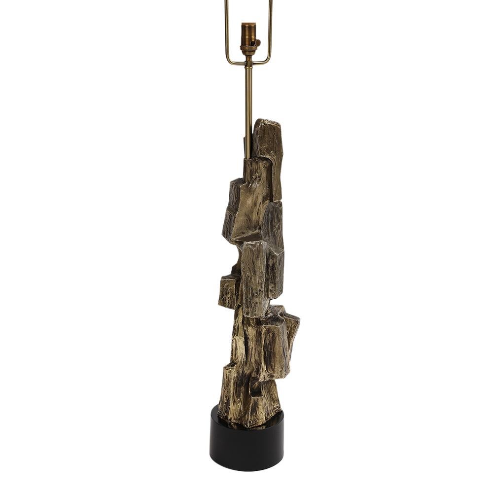 American Tall Laurel Table Lamp, Brutalist, Cubist, Brass, Bronze