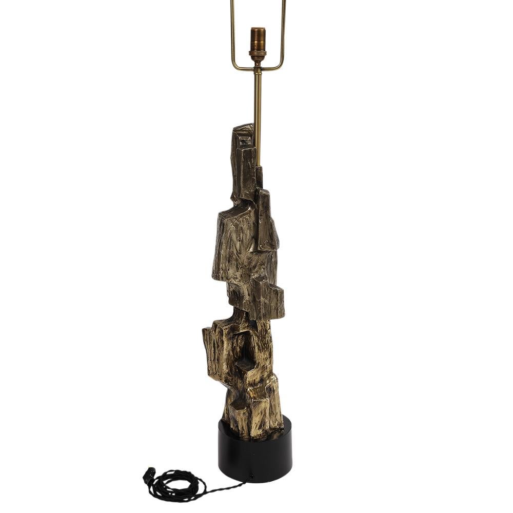 Plated Tall Laurel Table Lamp, Brutalist, Cubist, Brass, Bronze