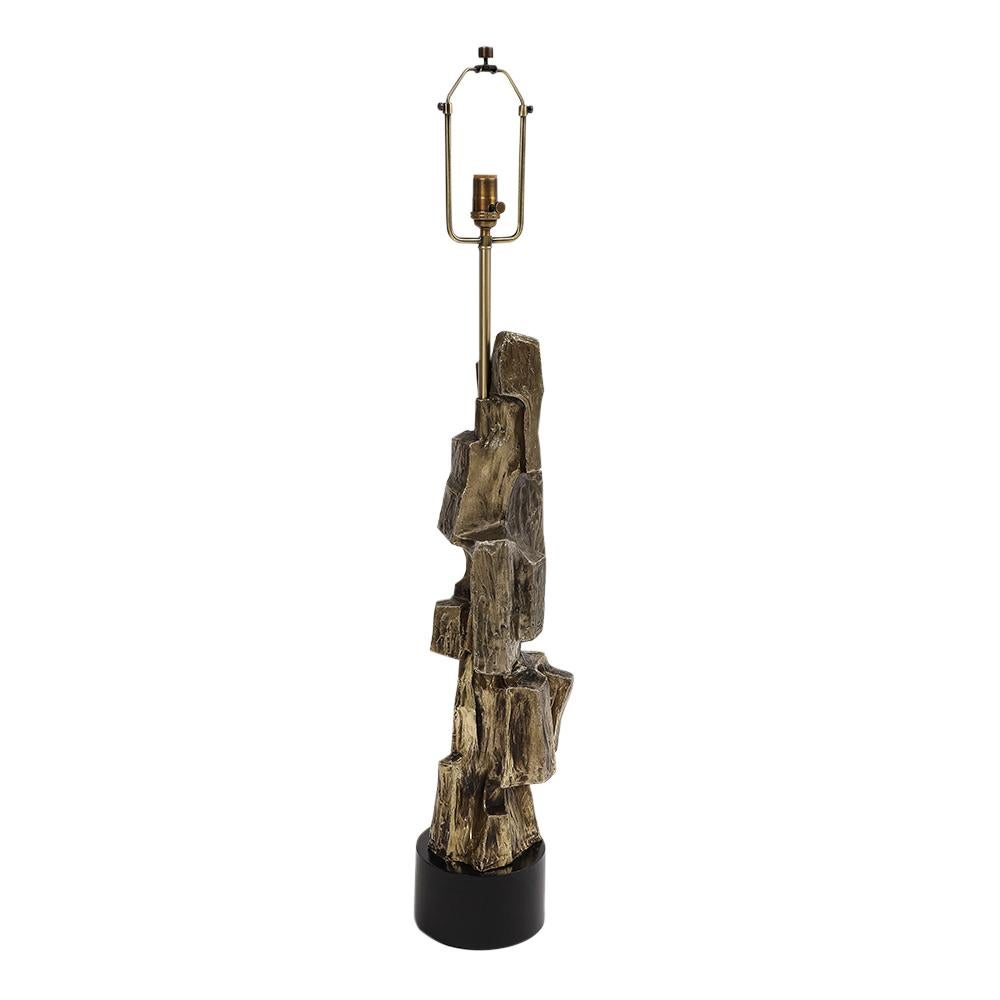 Tall Laurel Table Lamp, Brutalist, Cubist, Brass, Bronze In Good Condition In New York, NY