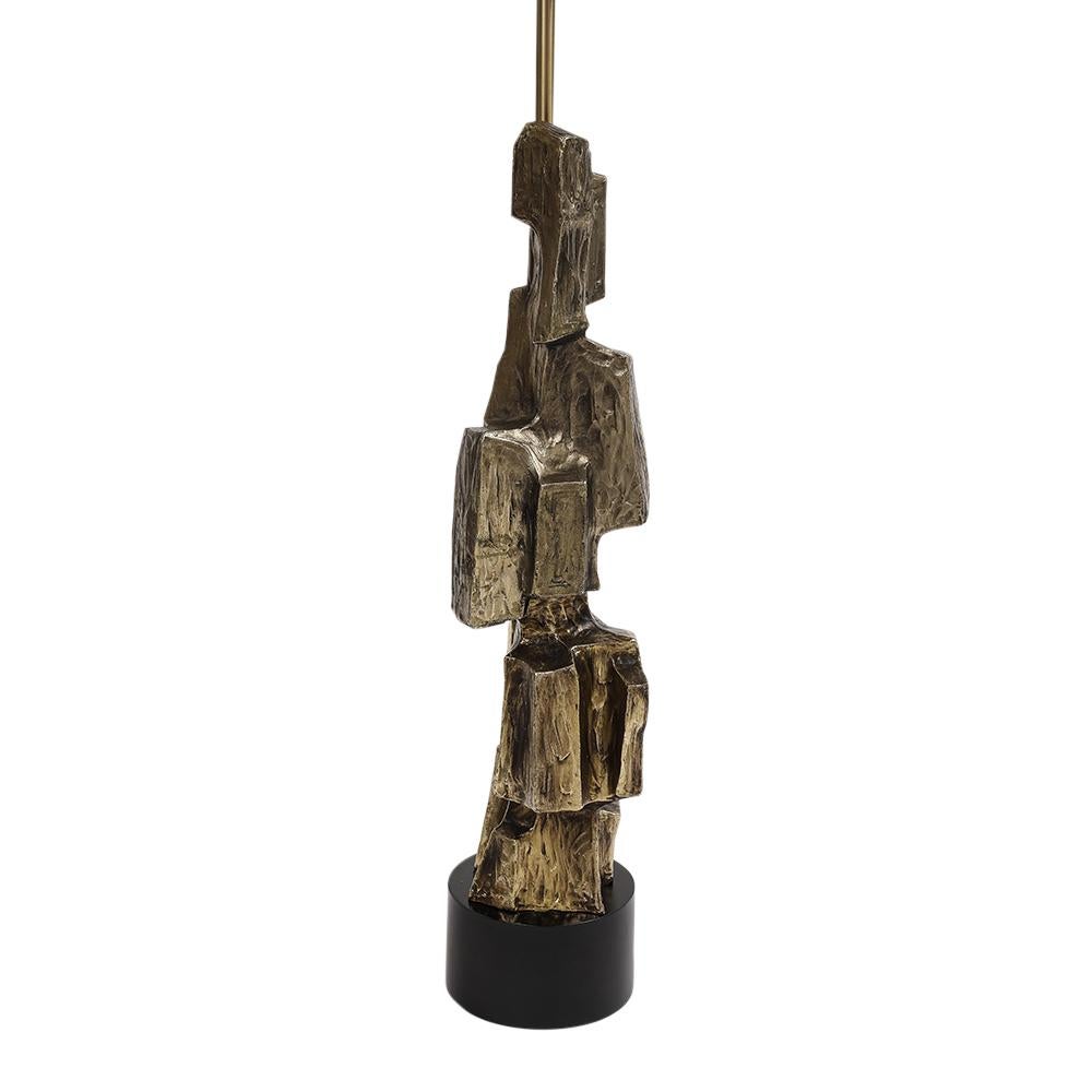 Mid-20th Century Tall Laurel Table Lamp, Brutalist, Cubist, Brass, Bronze