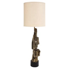 Tall Laurel Table Lamp, Brutalist, Cubist, Brass, Bronze