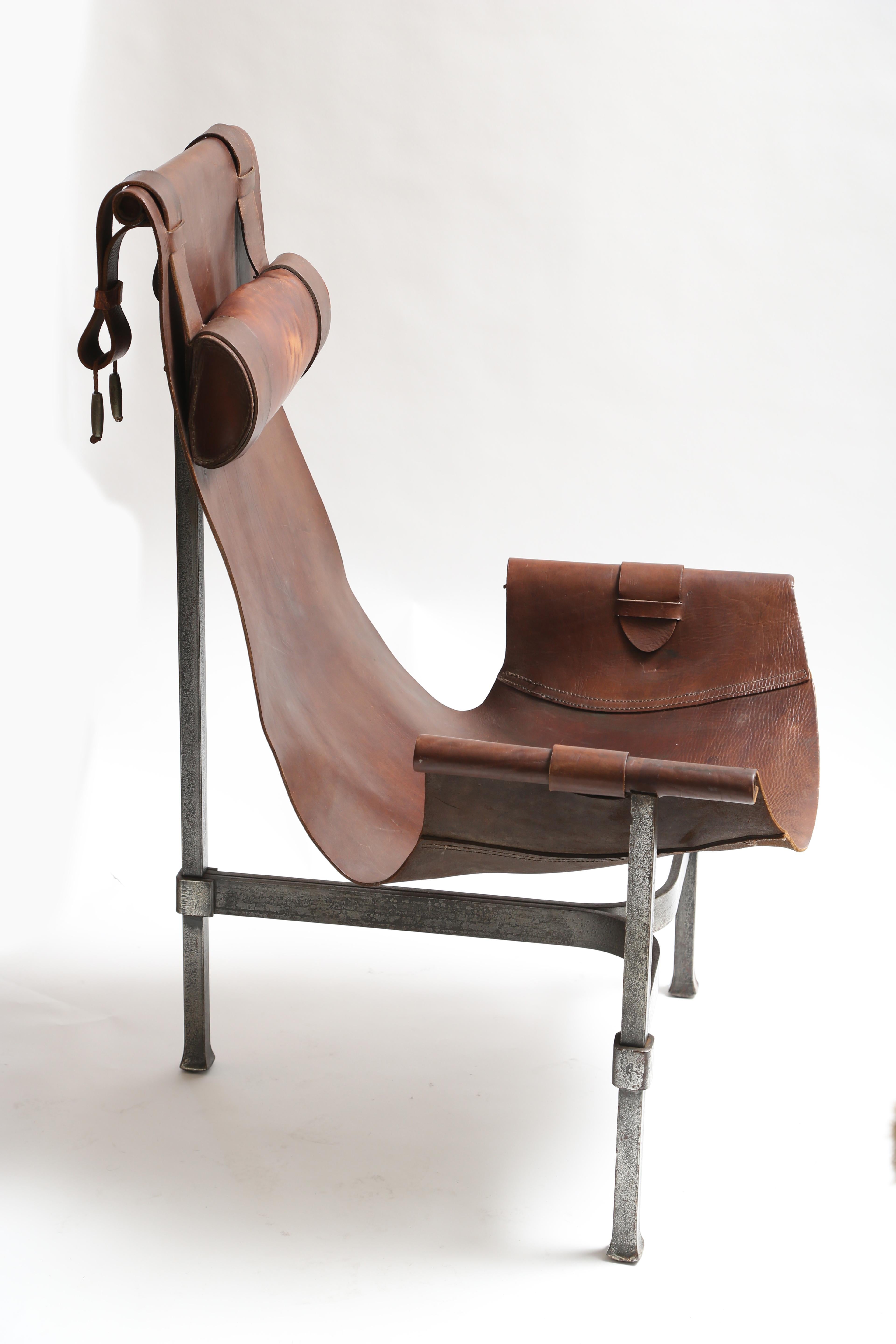 American Tall Leather and Iron T-Chair
