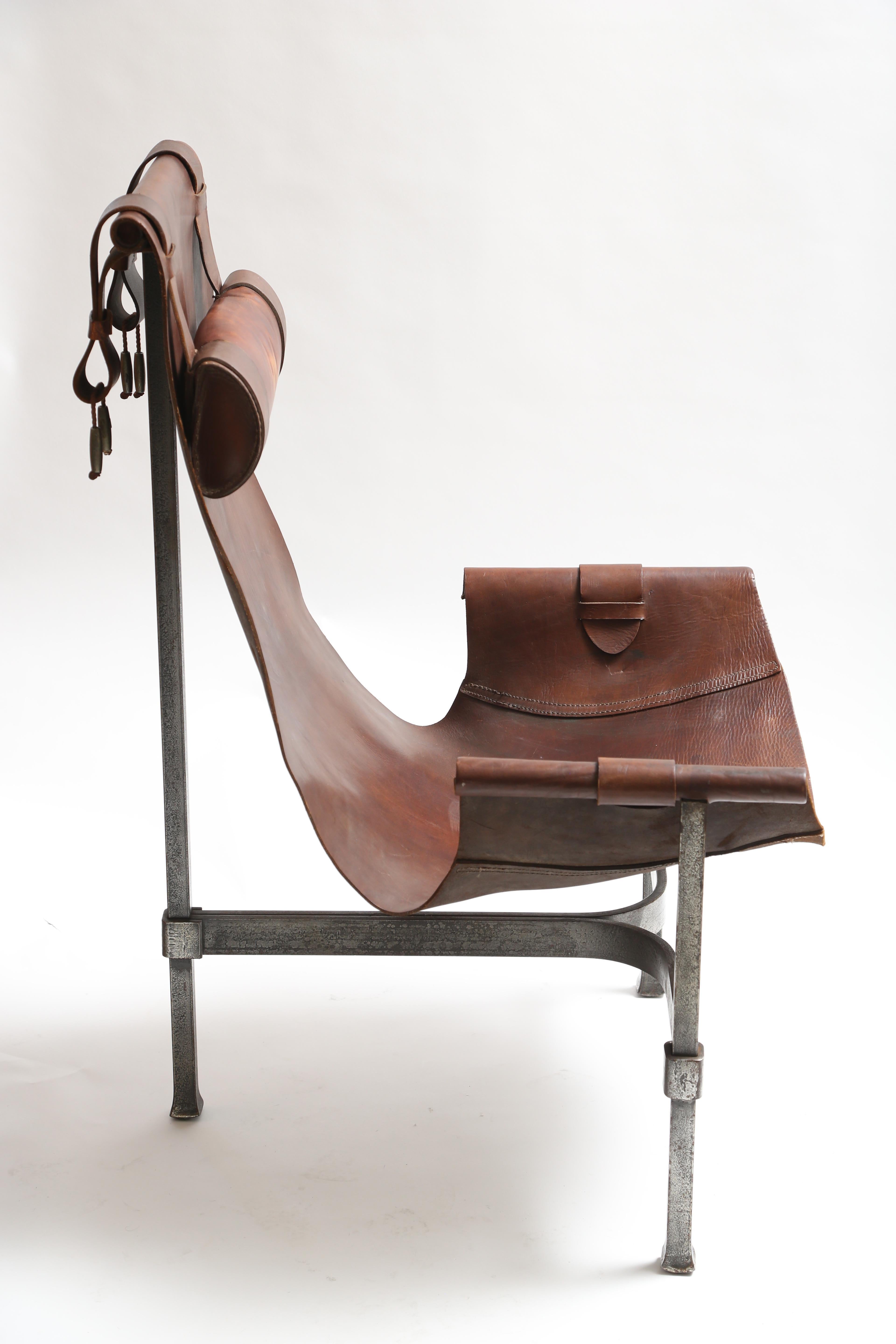 Tall Leather and Iron T-Chair 1