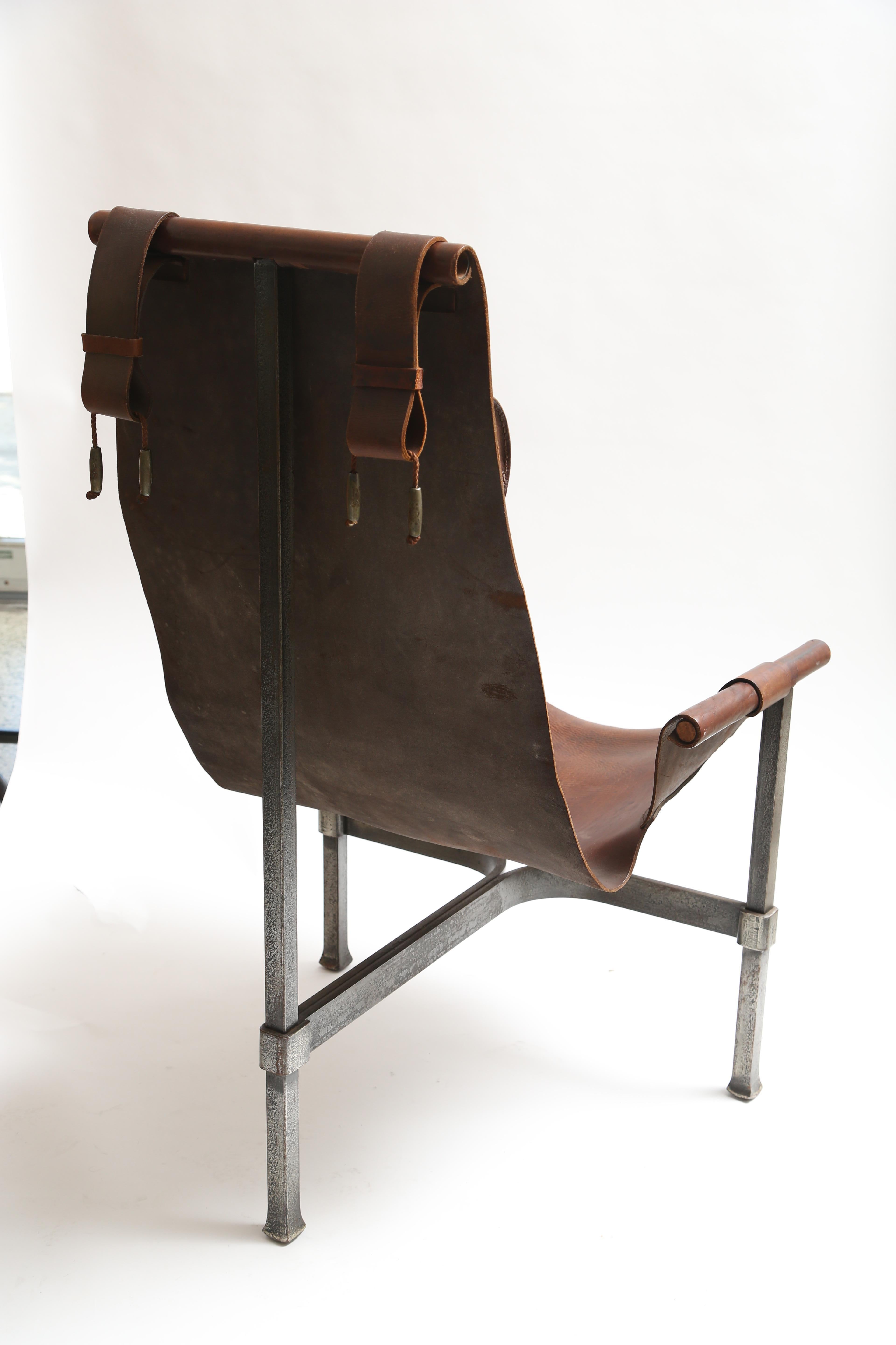Tall Leather and Iron T-Chair 4