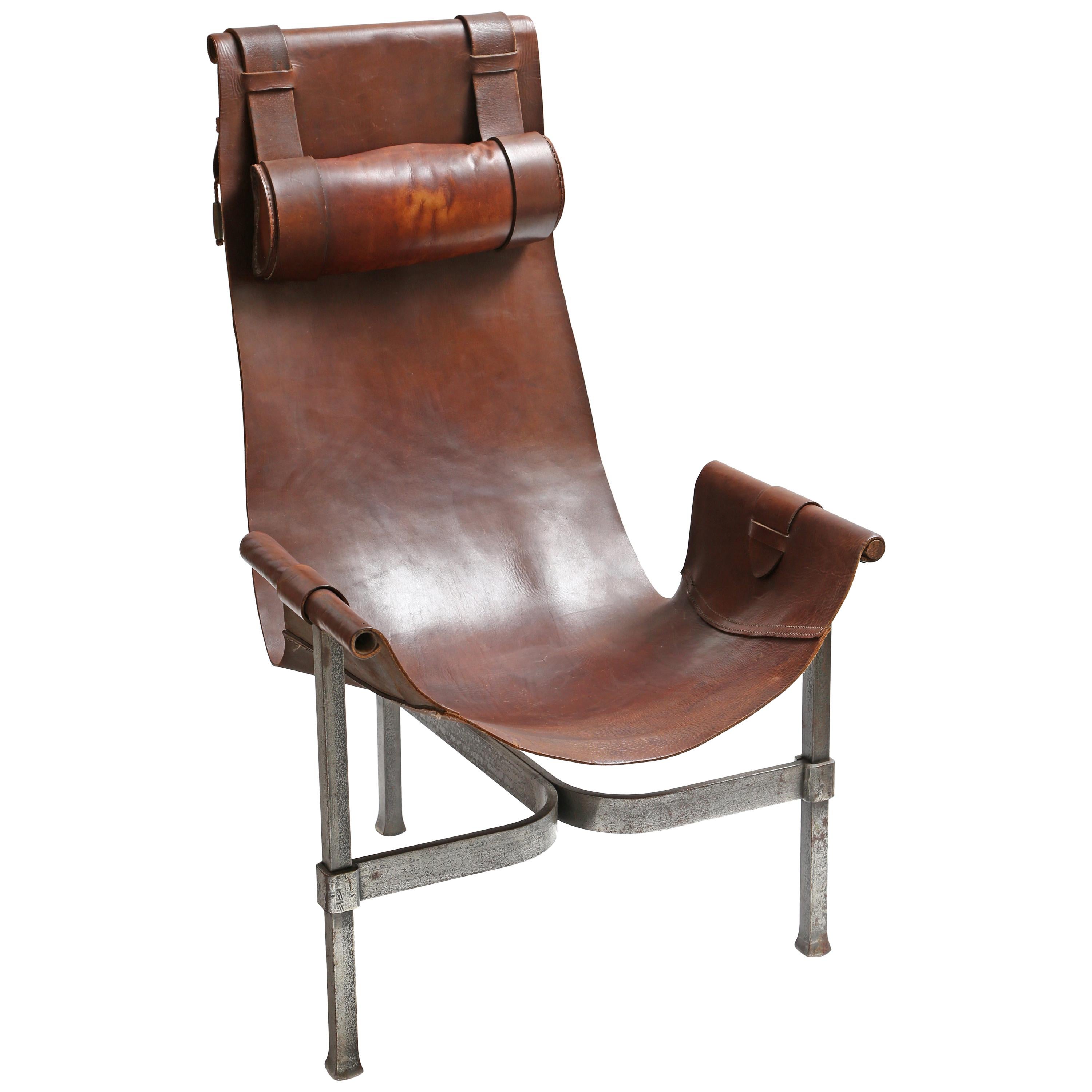 Tall Leather and Iron T-Chair