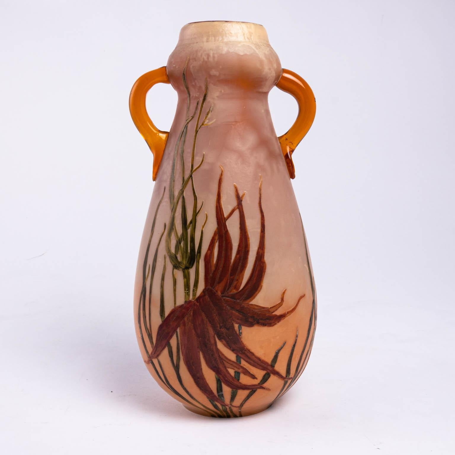 Tall Legras Layered Glass Cameo Vase, circa 1910 In Fair Condition In Stamford, CT