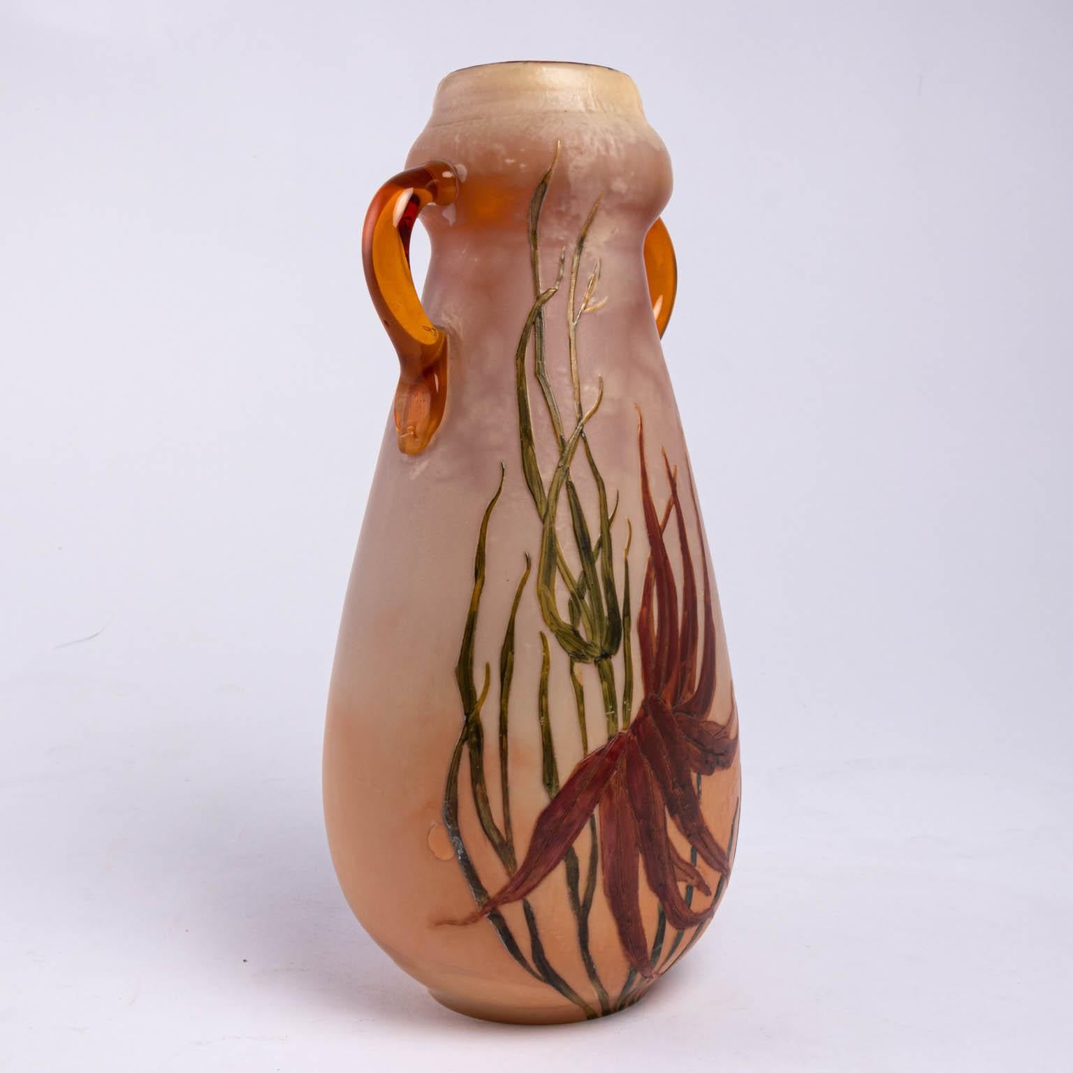 Early 20th Century Tall Legras Layered Glass Cameo Vase, circa 1910