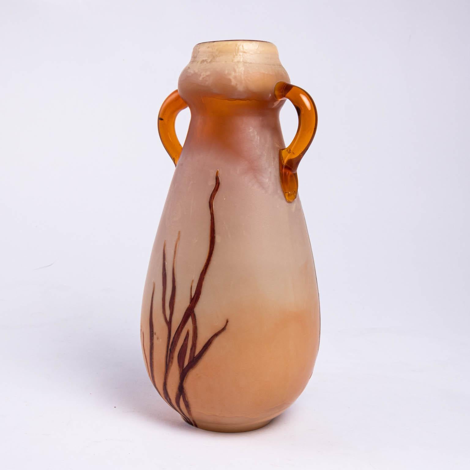 Art Glass Tall Legras Layered Glass Cameo Vase, circa 1910