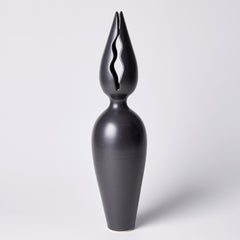 Tall Lily Vase, a Black / Ebony Sculptural Porcelain Vase by Vivienne Foley