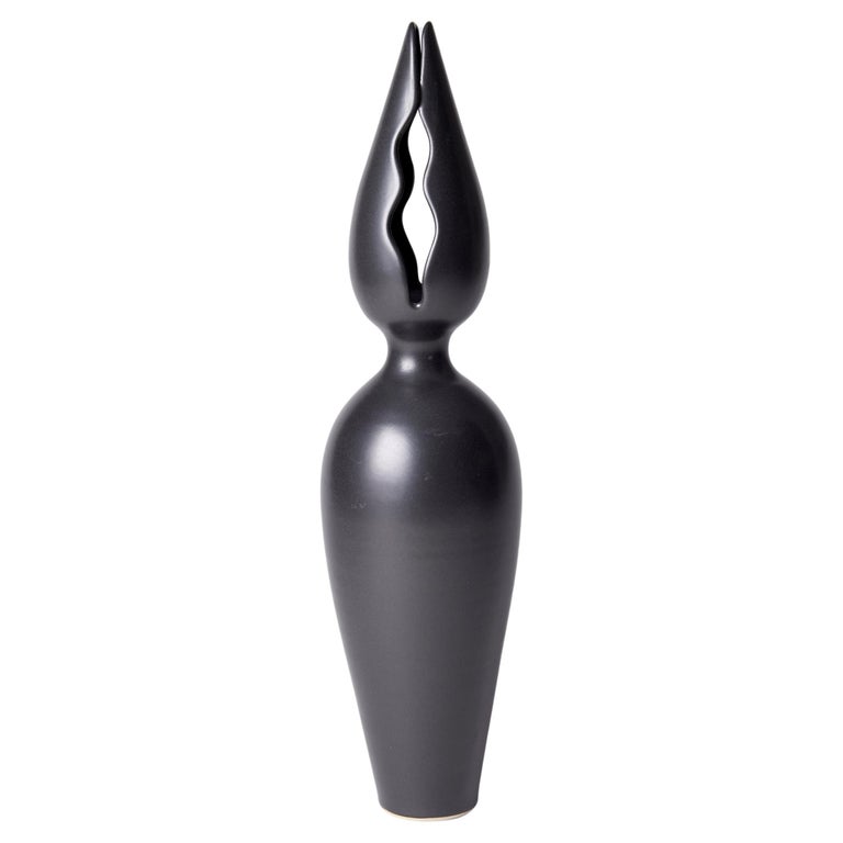 Tall Lily Vase, a Black / Ebony Sculptural Porcelain Vase by Vivienne