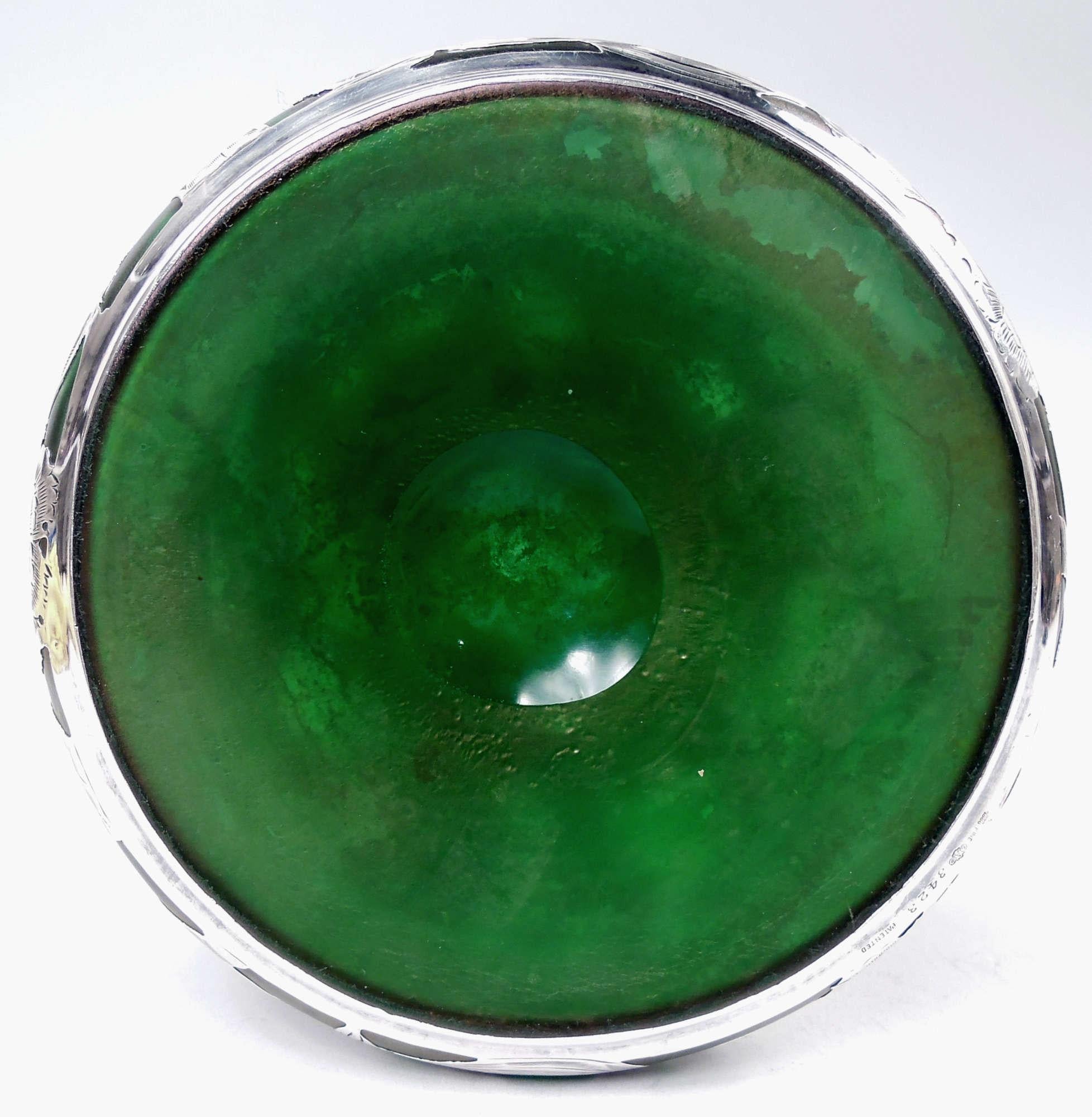 Tall Loetz Art Nouveau Green Vase with Alvin Silver Overlay For Sale 4