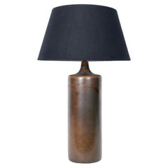Tall Lotte and Gunnar Bostlund Model 1700 Brown Pottery Table Lamp, 1960's