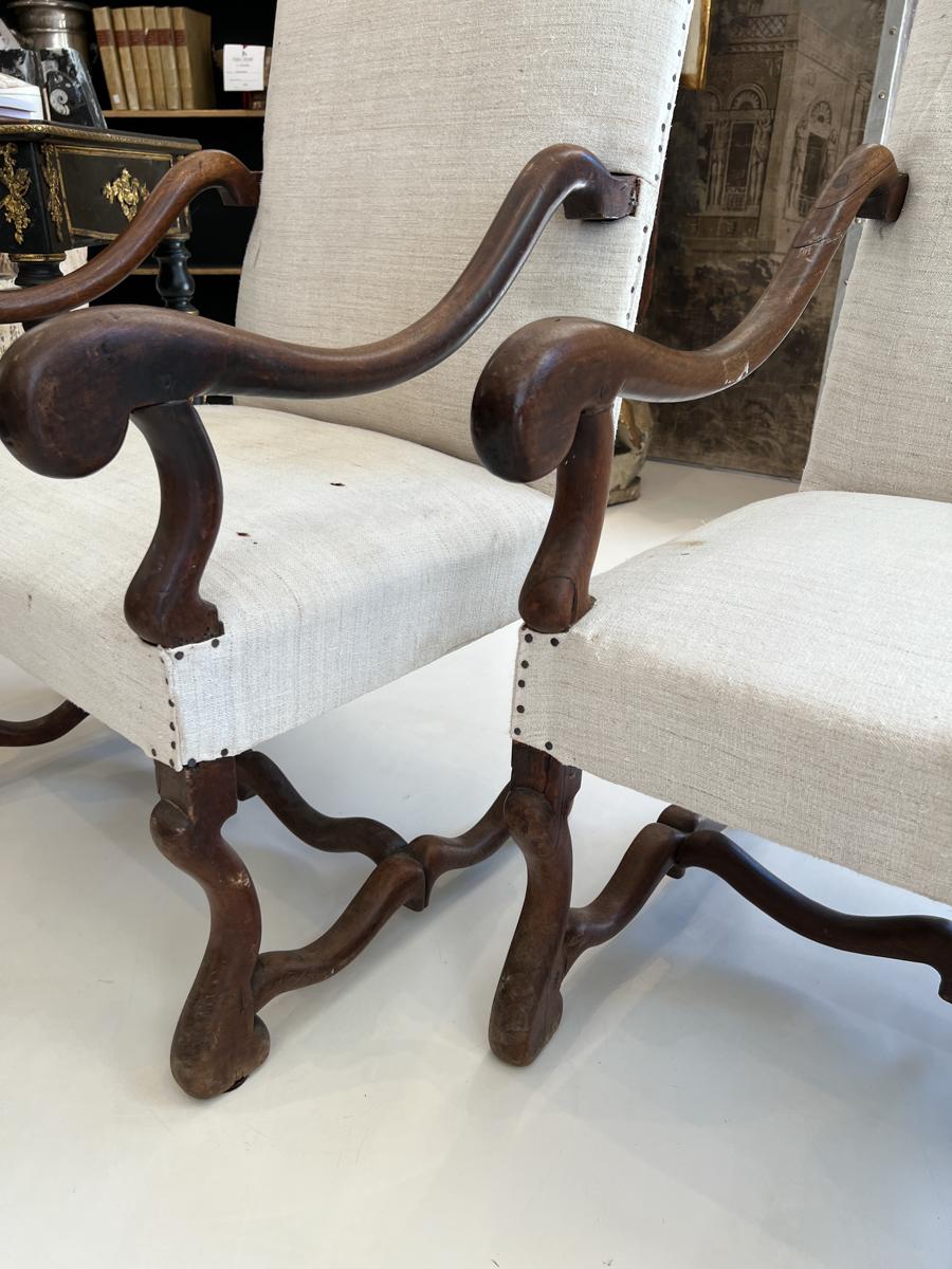 Upholstery Tall Louis XIV Arm Chairs with French Fabric