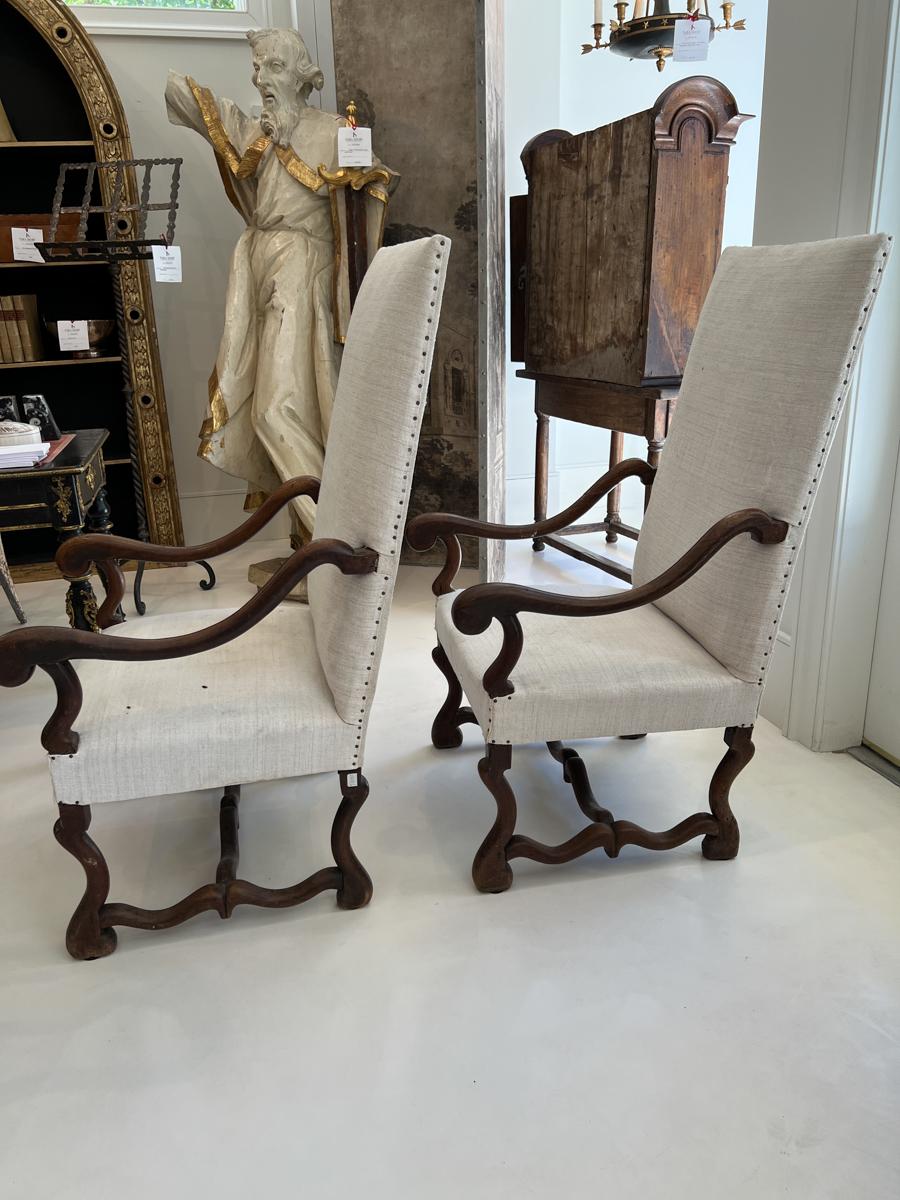Tall Louis XIV Arm Chairs with French Fabric 2
