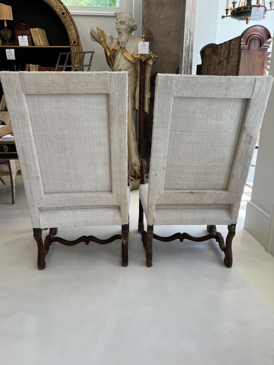 Tall Louis XIV Arm Chairs with French Fabric 3