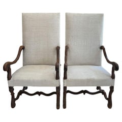 Tall Louis XIV Arm Chairs with French Fabric