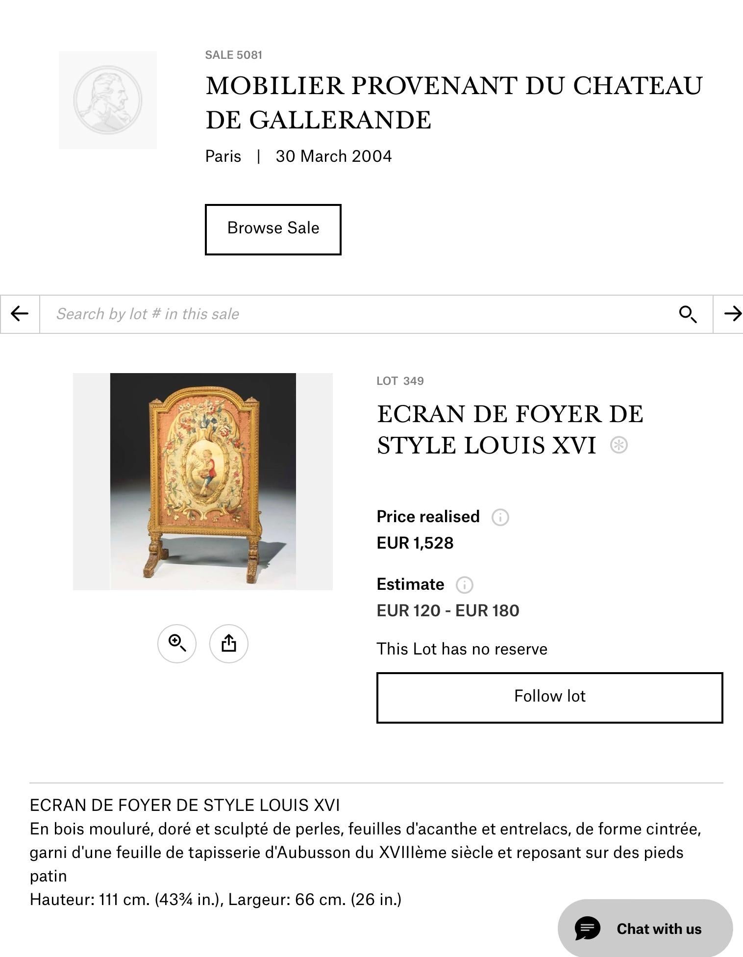 French Tall Louis Xvi Style Tapestry and Giltwood Firescreen