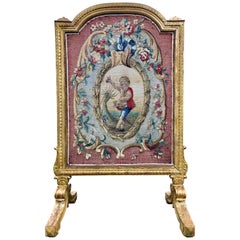 Tall Louis Xvi Style Tapestry and Giltwood Firescreen