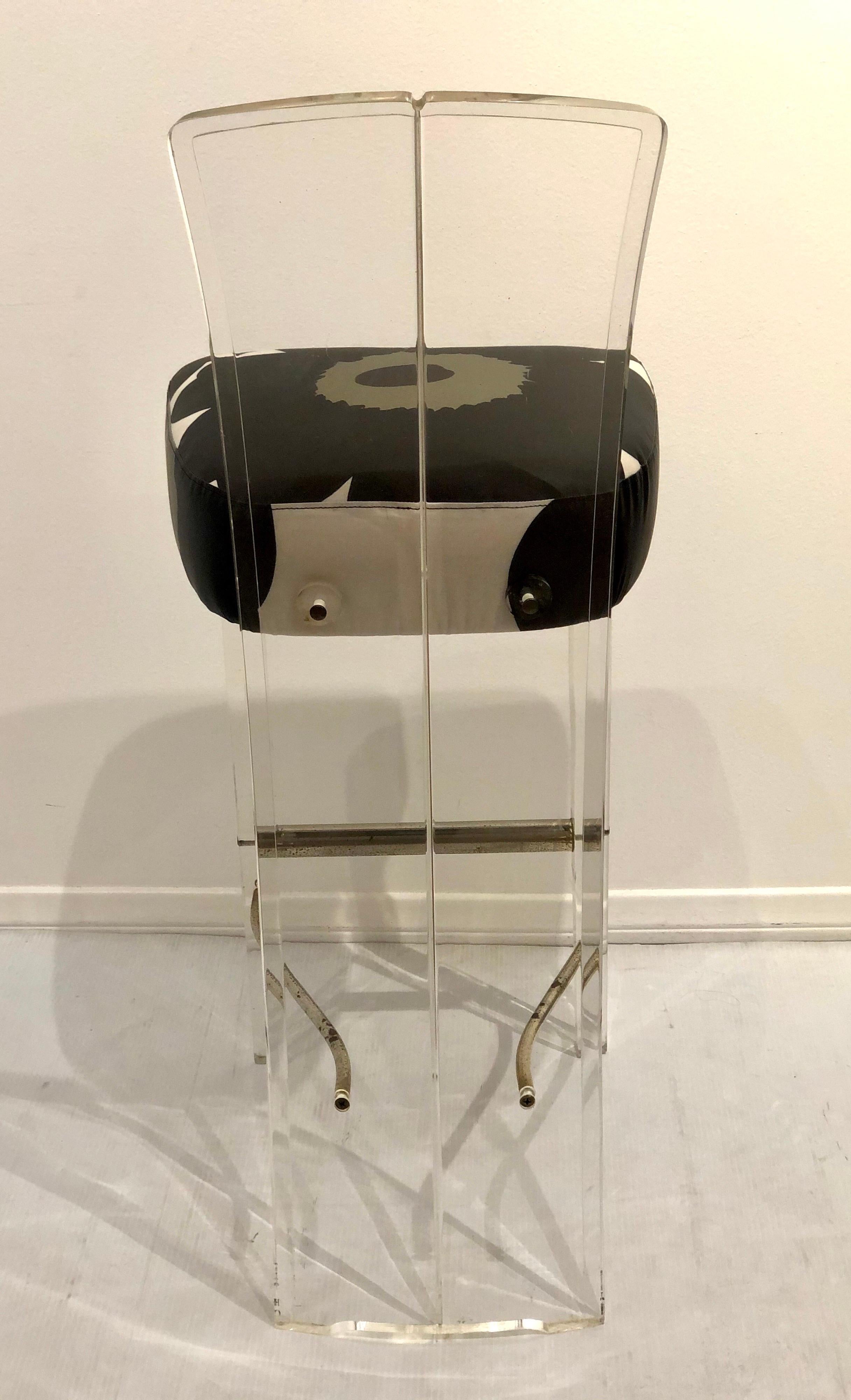 American Tall Lucite and Chrome Space Age Barstool in Maharam Fabric
