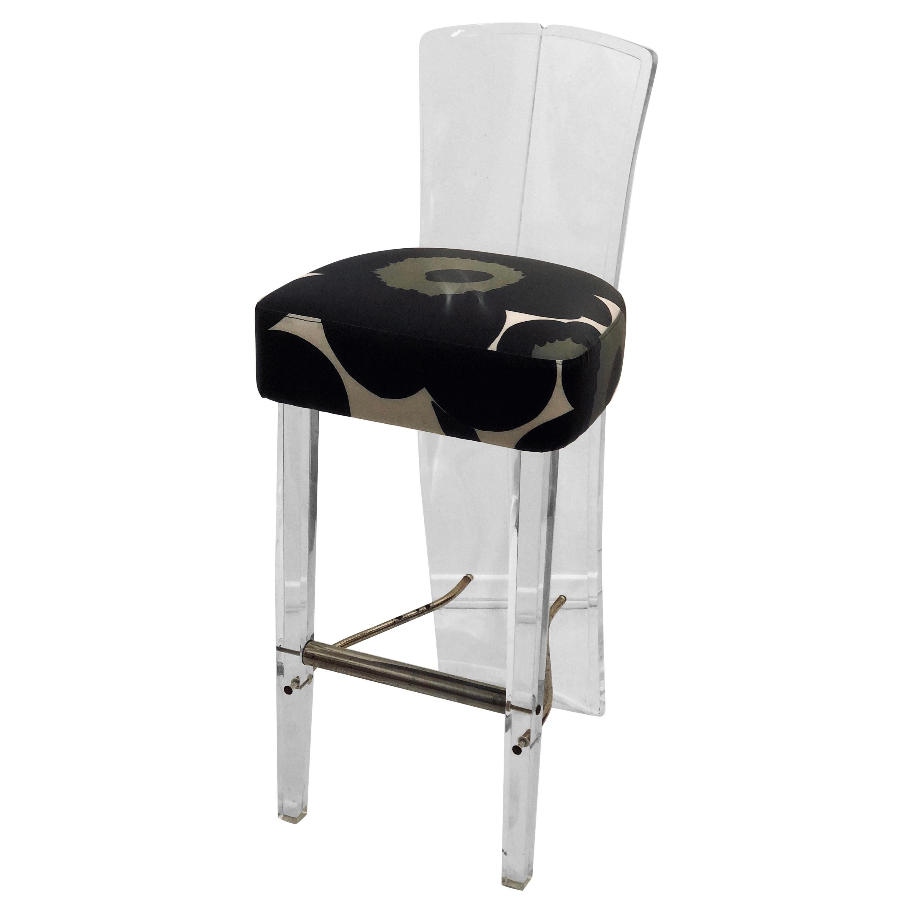Tall Lucite and Chrome Space Age Barstool in Maharam Fabric