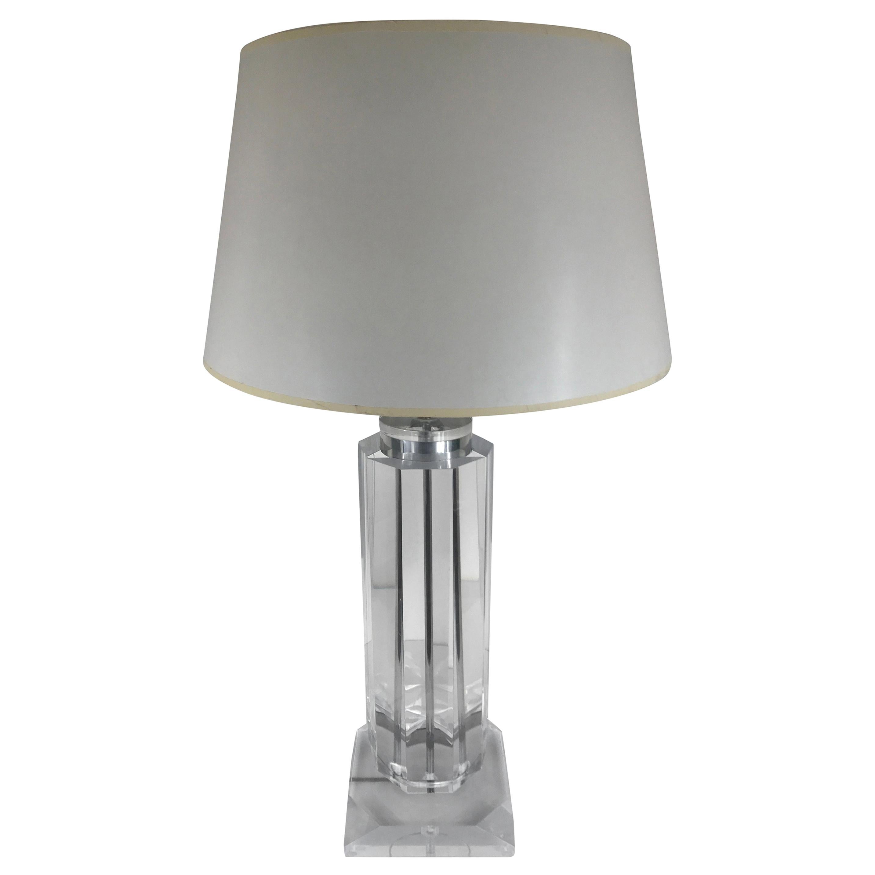 Tall Lucite Column Table Lamp For Sale