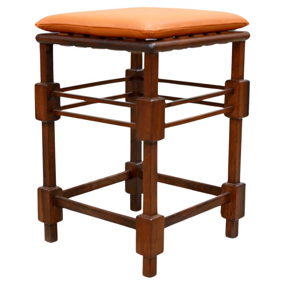 Tall “Magrini” Stool in Hardwood and Leather by Sergio Rodrigues, c. 1960s