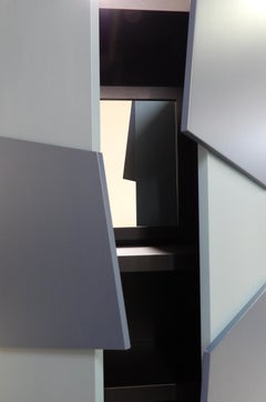 Tall Mahogany Cabinet with Two Blue Keyed Graphic Pattern Doors by Dave Lasker