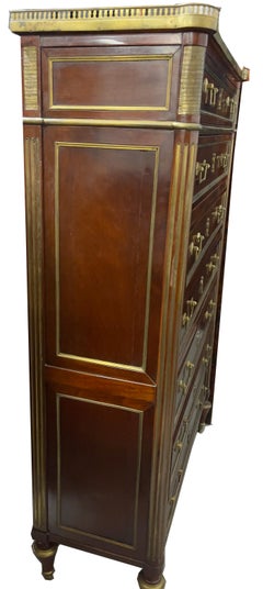 Tall Mahogany Chest of Drawers with Bronze Trim and White Marble Top