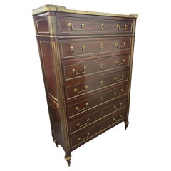 Tall Mahogany Chest of Drawers with Bronze Trim and White Marble Top