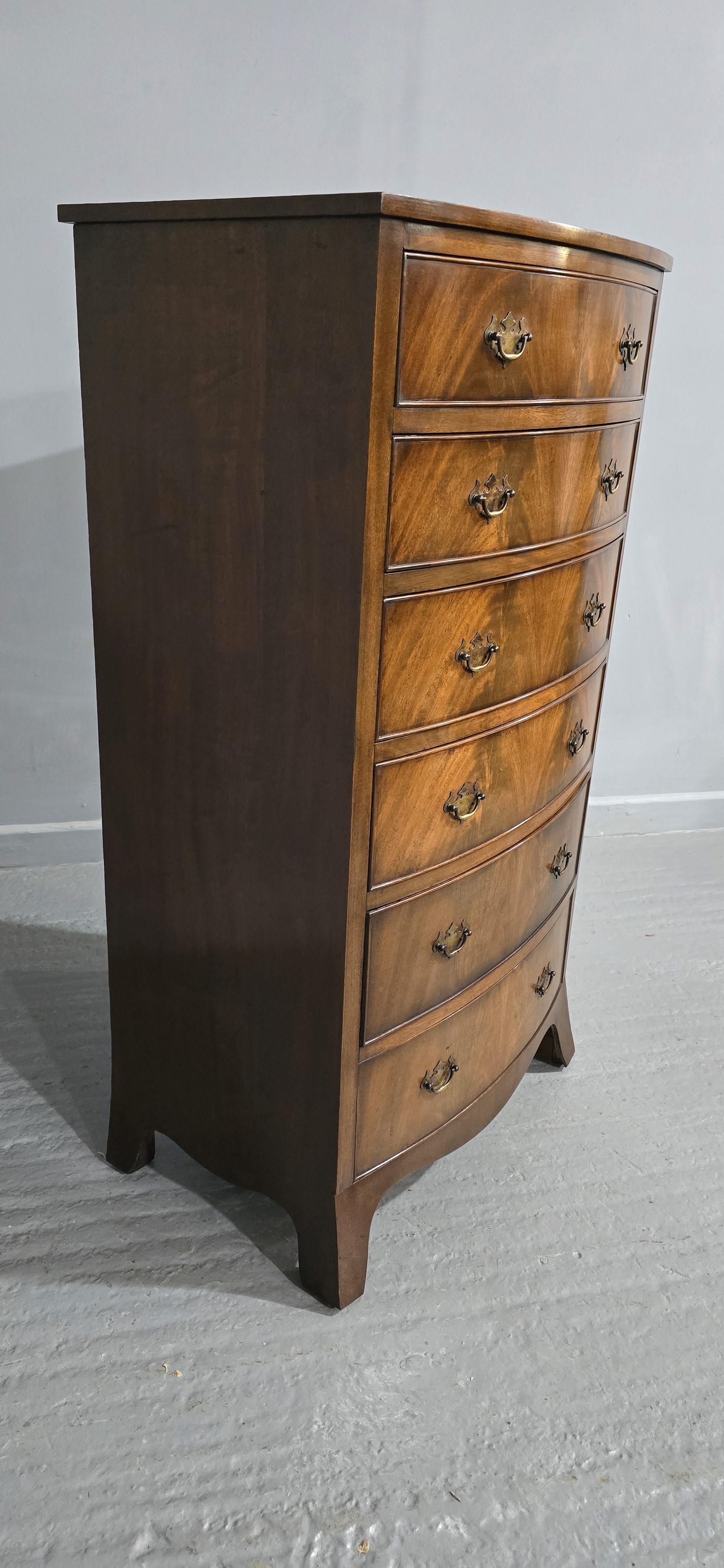 20th Century Tall Mahogany Chest of Six Drawers For Sale