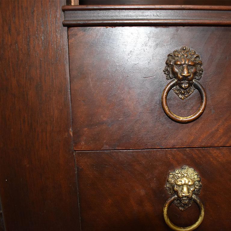 19th Century Tall Mahogany China Cabinet with Two Drawers and Octagonal Glass Door 1900s