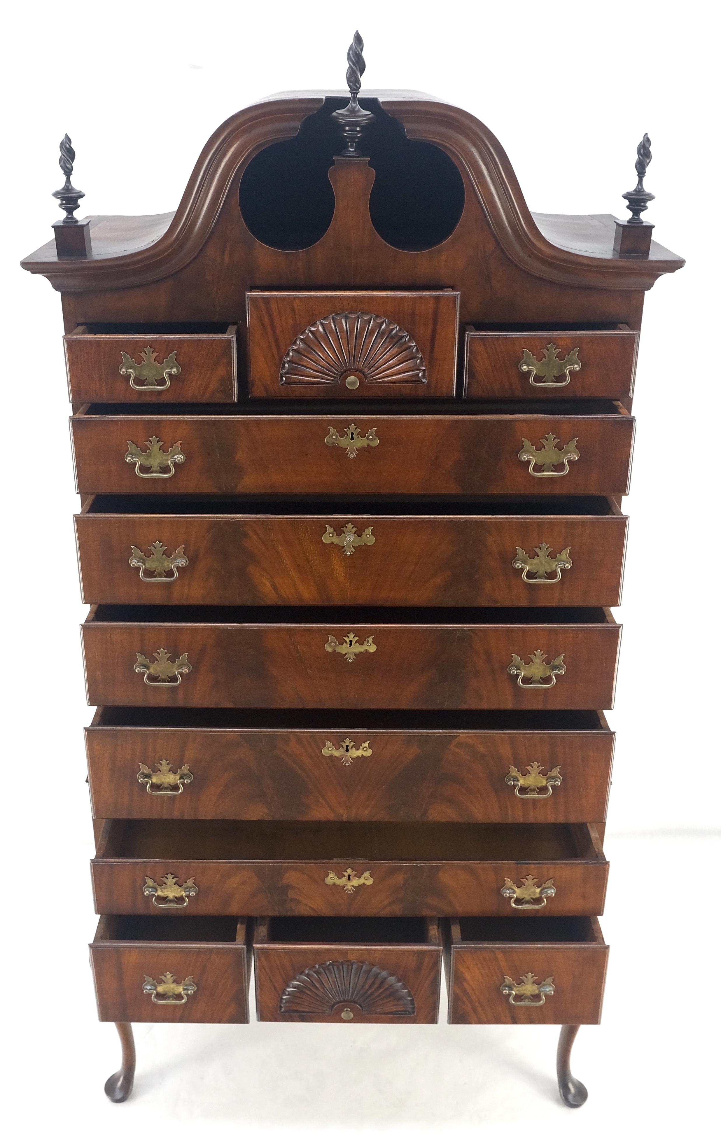 Tall Mahogany Highboy Chippendale Style Queen Ann Legs 11 Drawers Dresser Chest 7