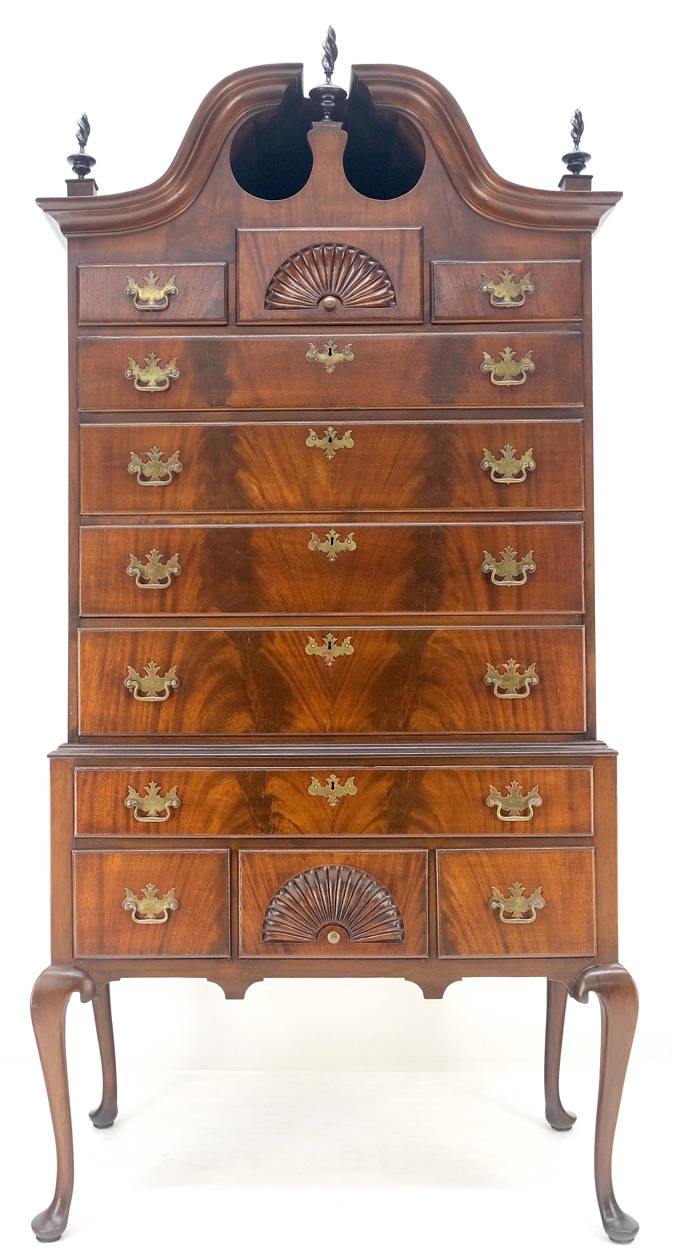 Lacquered Tall Mahogany Highboy Chippendale Style Queen Ann Legs 11 Drawers Dresser Chest