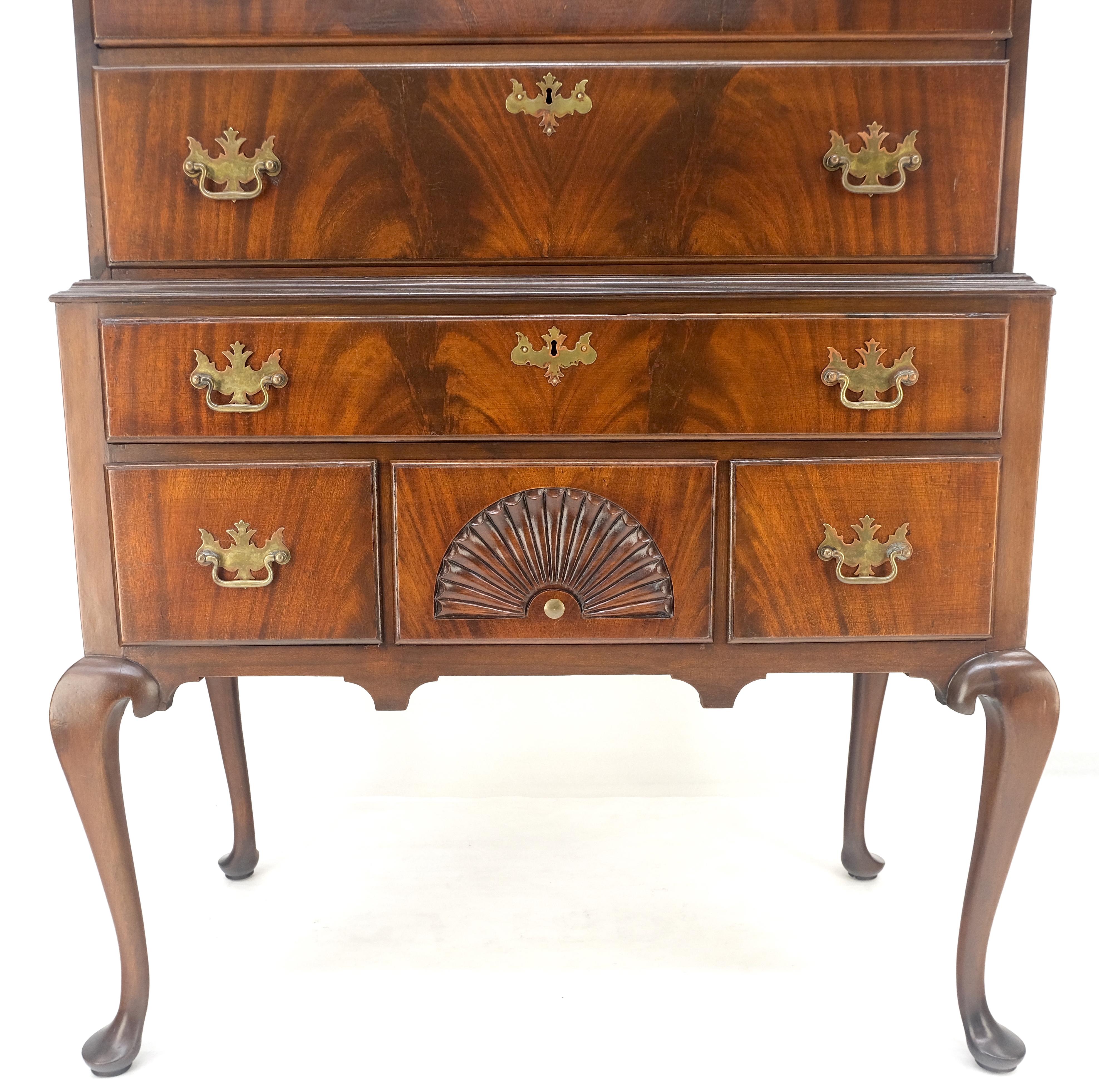 Tall Mahogany Highboy Chippendale Style Queen Ann Legs 11 Drawers Dresser Chest In Good Condition In Rockaway, NJ