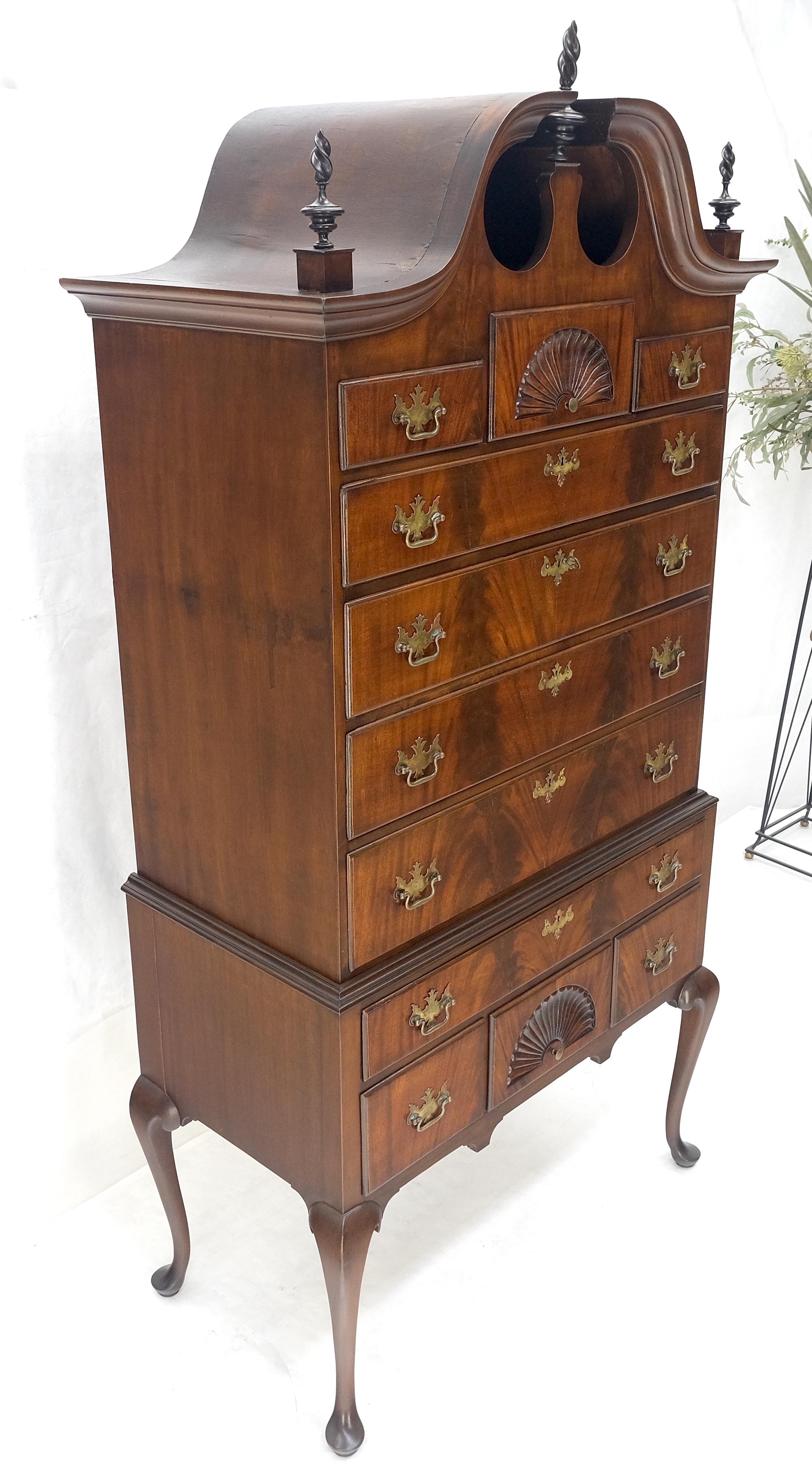 Brass Tall Mahogany Highboy Chippendale Style Queen Ann Legs 11 Drawers Dresser Chest