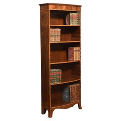 Tall mahogany inlaid open bookcase