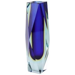 Tall Mandruzzato Sommerso Faceted Murano Glass Block Vase, Italy, 1960s