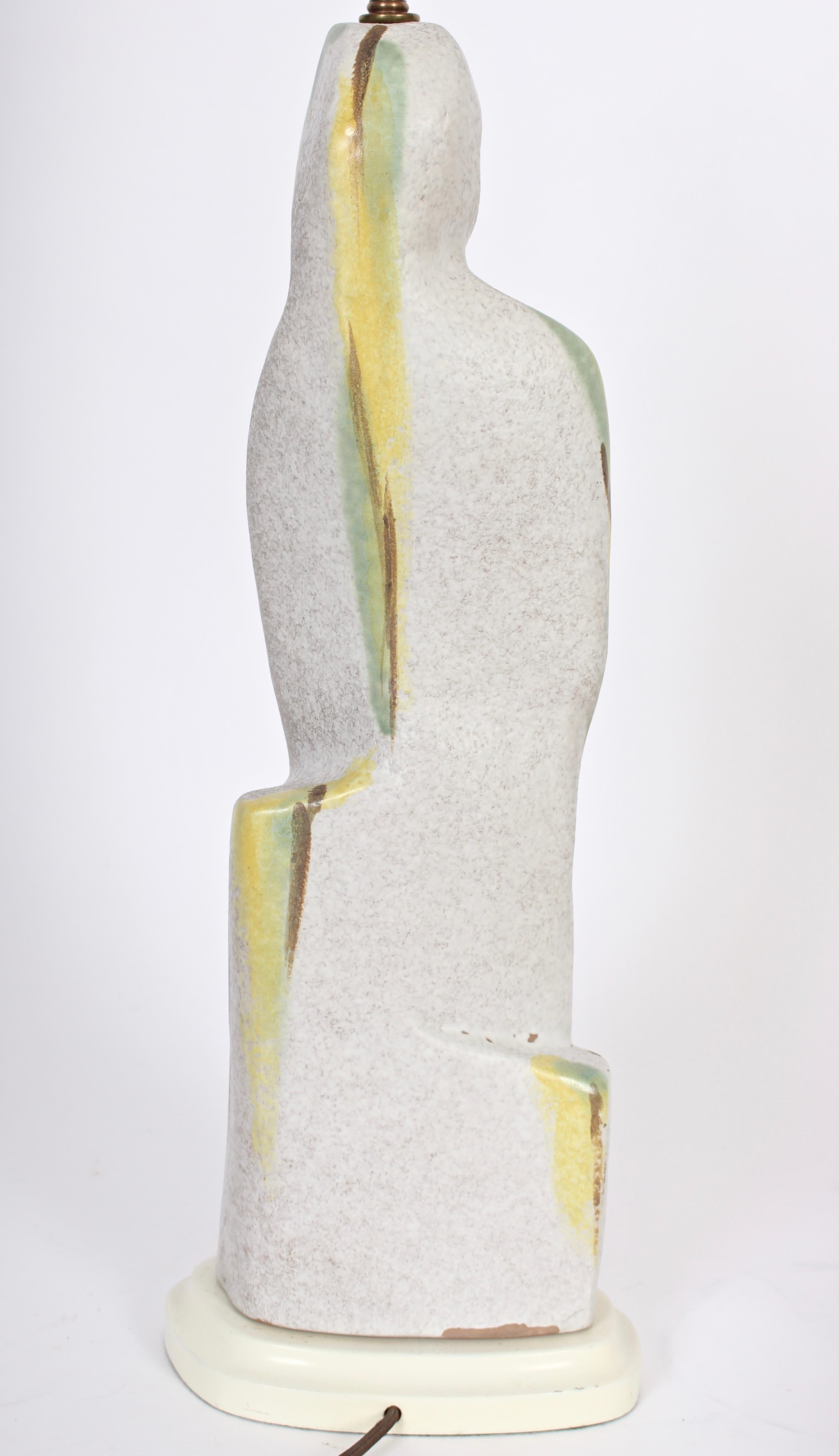 Tall Marianna Von Allesch Style Figurative Art Pottery Table Lamp with Yellow For Sale 2