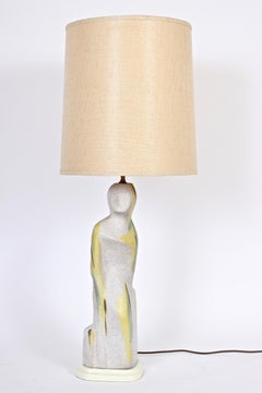 Tall Marianna Von Allesch Style Figurative Art Pottery Table Lamp with Yellow