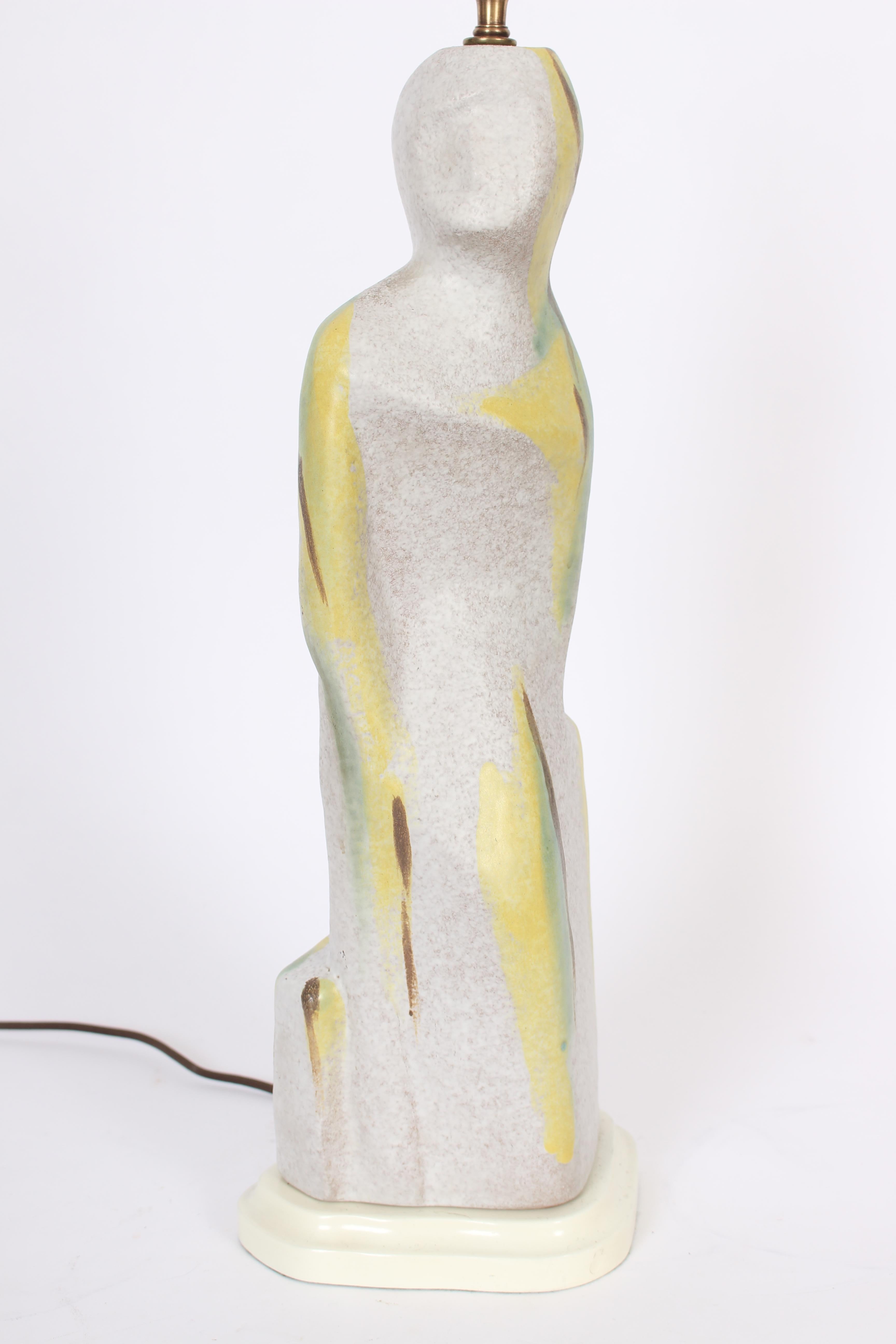 Glazed Tall Marianna von Allesch Style Hand Painted Figurative Art Pottery Table Lamp For Sale