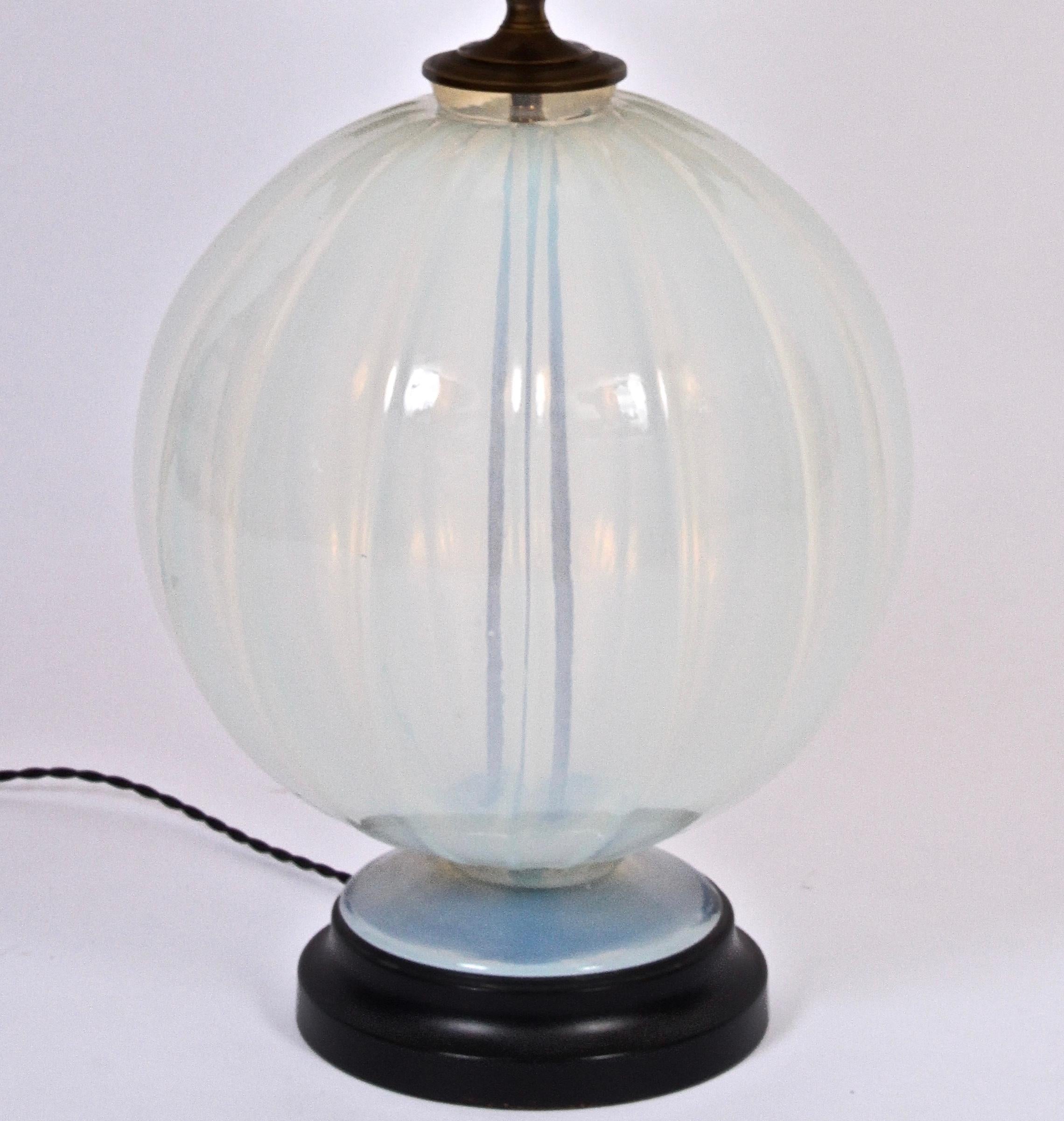 Enameled Tall Marius-Ernest Sabino Opalescent Glass Table Lamp, 1930s For Sale